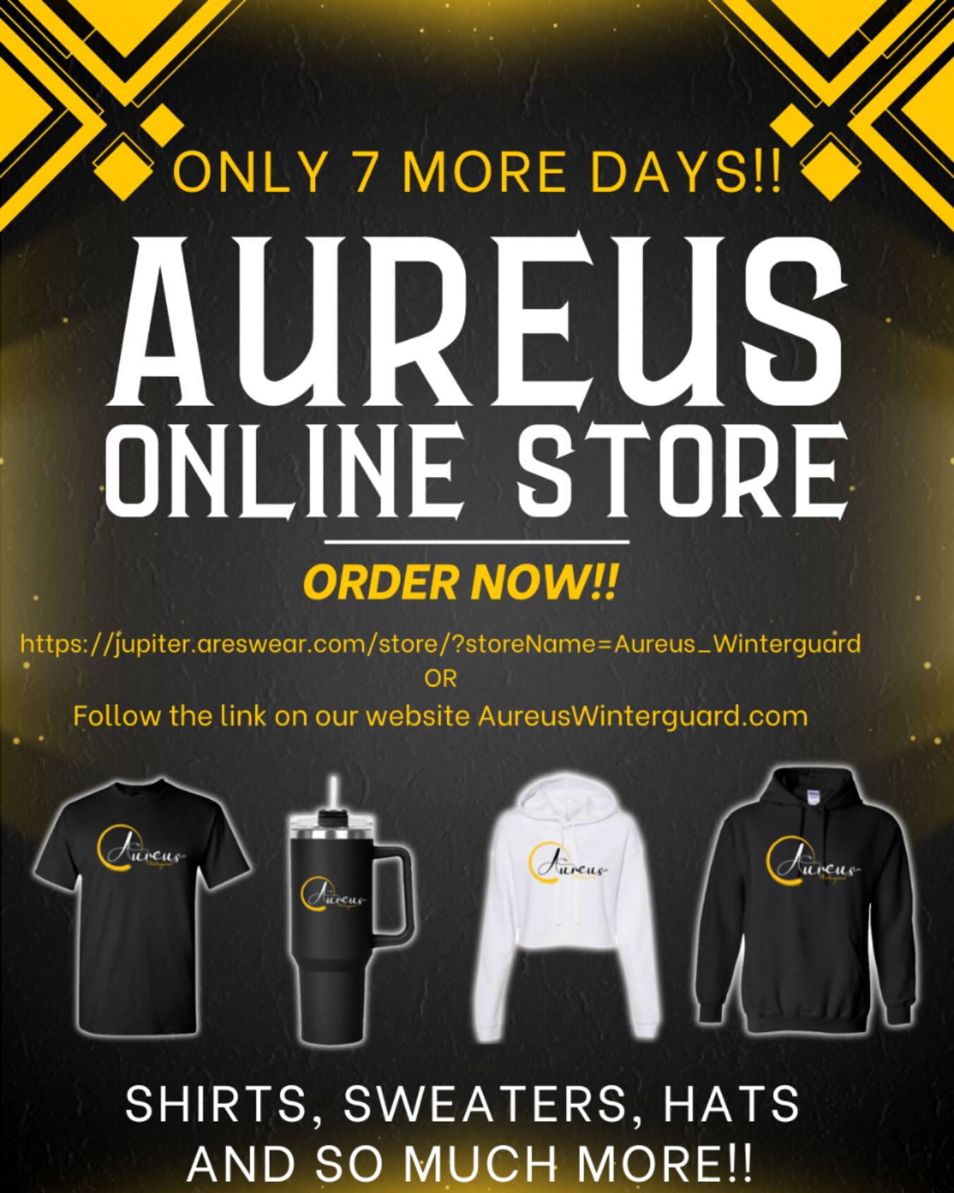 Check out our Online Store and purchase your own Aureus Merch today!! Only 7 days left before the store closes!! Order now before it’s gone!! Link in Bio or visit our website!!