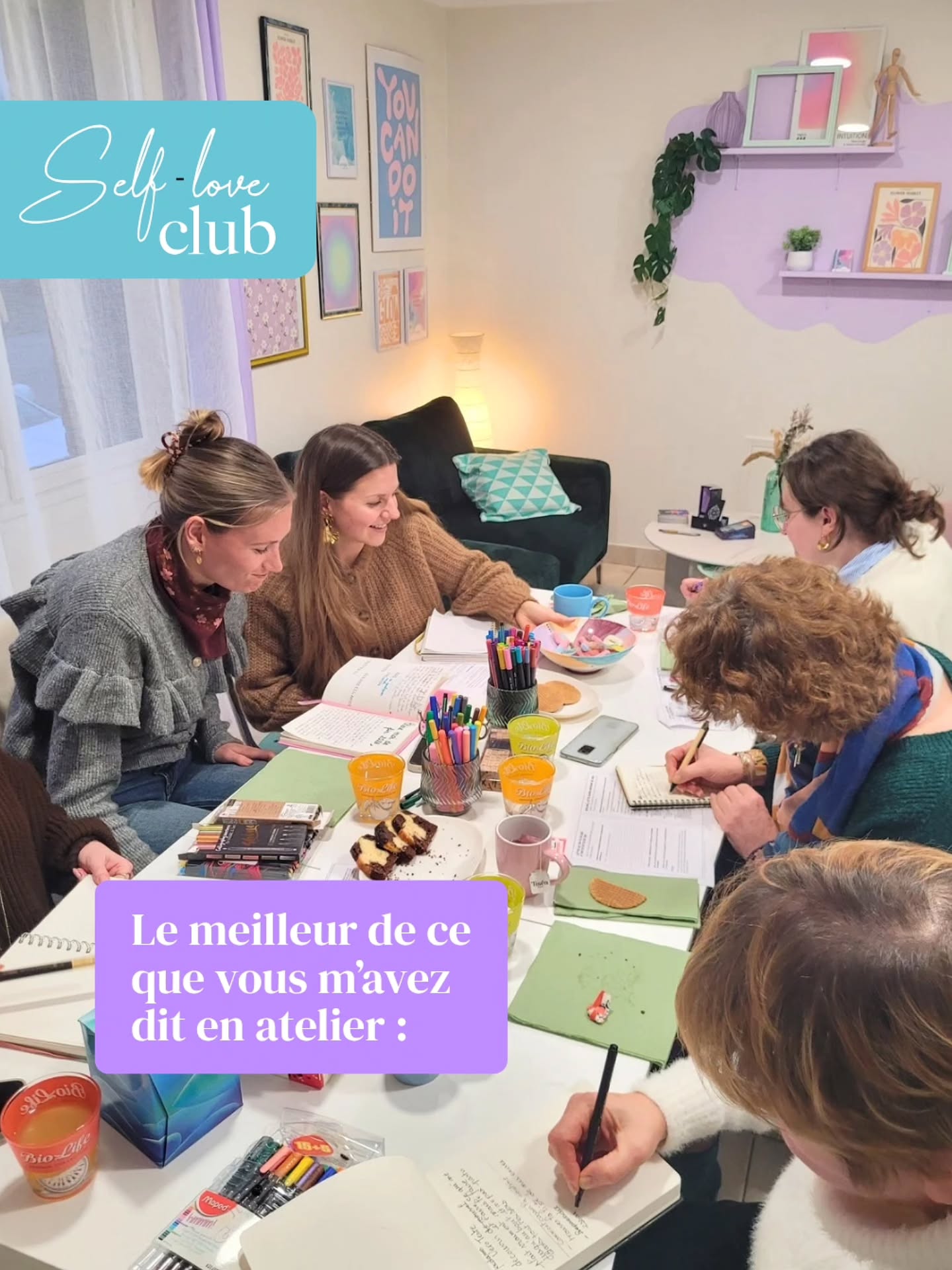Ces moments où vous prenez conscience de toutes petites choses qui peuvent tout changer... Ce sont les moments que je préfère.💜
Souvent vous avez les mêmes révélations :
Ça fait un bien fou de prendre du temps pour soi, d'oser partager, et de se connecter avec d'autres femmes.
C'est vous qui faites 80% de l'atelier. Votre présence, vos partages, votre humour, votre vulnérabilité... Le reste, c'est un support pour vous guider.
Alors Merci !
Prochain atelier du self love club le 7 février !
Toutes les infos sur mon site 🥰🙏