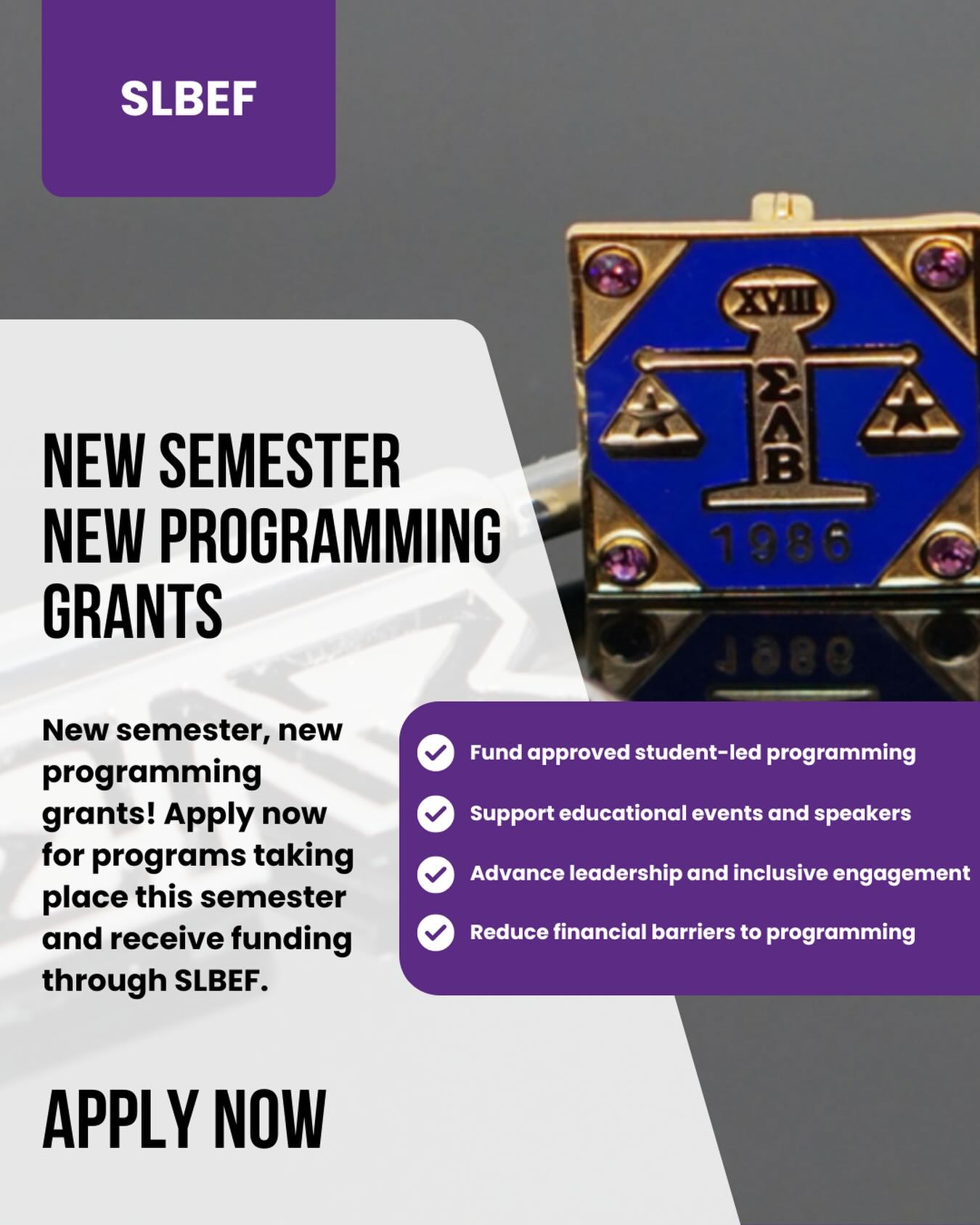 Brothers, don’t forget to submit your SLBEF Grant applications! 📣
New semester, new programming grants. Apply now for funding through SLBEF 💰 #FuelingTheLight #SLB1986