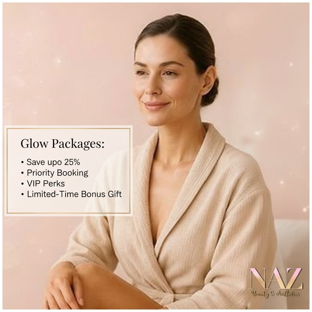 Ready to glow brighter in 2026? ✨
Imagine saving up to 25% on your favourite treatments, locking in VIP perks, and receiving a bonus gift. Our Glow Packages are designed for those who want more results, more pampering, and more value from every visit.
Treat yourself to radiant skin and exclusive benefits. Priority booking, loyalty points, and a little extra sparkle await.
Curious which package is your perfect match? Message Naz today to find out! 💕