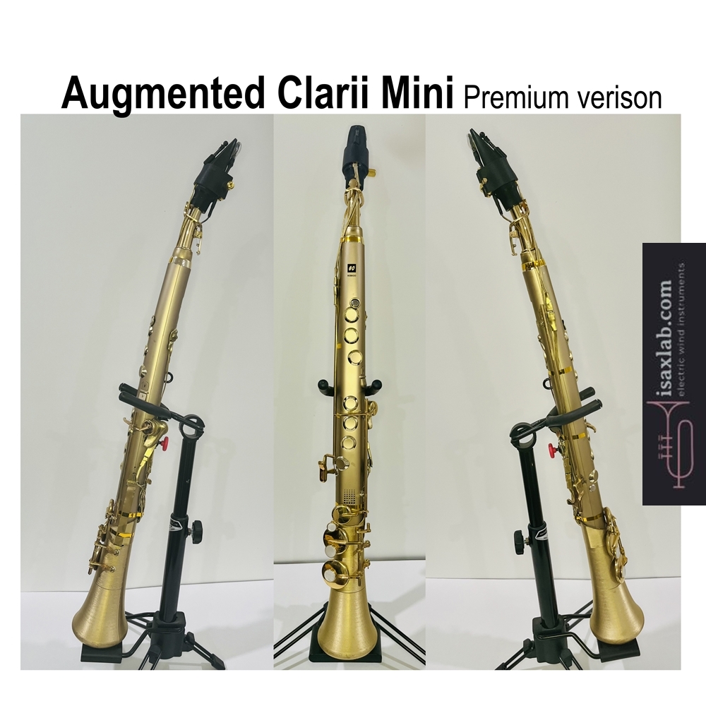 I enhanced my Augmented Clarii Mini with an improved design and functionality as digital midi soprano saxophone. It includes a bite sensor (MIDI CC#1), a teeth switch for growling (CC#21), a portamento pad (CC#5), pitch bend, and a MIDI on/off switch. It is equipped with a CME WIDI for wireless MIDI transfer and features a rechargeable battery.
read more here : https://www.isaxlab.com/post/augmented-clarii-mini-soprano-sax
#ewi4christ #ewi #windcontroller