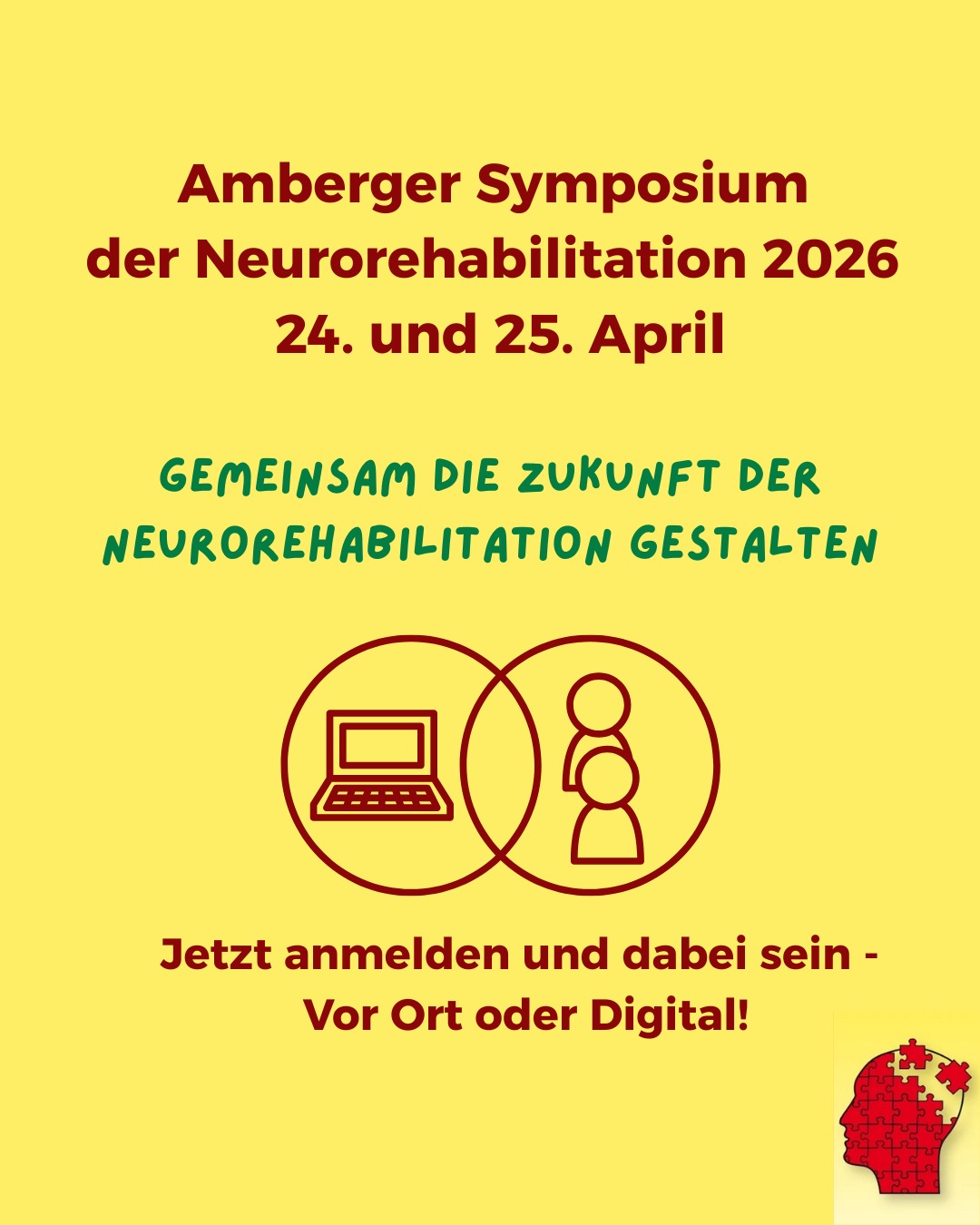 Herzliche Einladung zum Amberger Symposium der Neurorehabilitation! 🧠
Lassen Sie uns gemeinsam die Zukunft der Neurorehabilitation gestalten. Wir laden Sie herzlich zur diesjährigen Fachtagung ein – Ihrer zentralen Plattform für Dialog, Innovation und Vernetzung.
Warum dieses Symposium einzigartig ist:
Hier treffen Betroffene und Angehörige auf die führenden Köpfe aus Medizin, Wissenschaft, Therapie, Pflege und Gesundheitspolitik. Diese Mischung garantiert:
• Spannende Vorträge & Diskussionen zu neuesten Entwicklungen
• Fachgespräche auf Augenhöhe mit Experten aus Praxis und Forschung
• Persönliche Beratung und direkten Austausch aus erster Hand
🏡💻 Unsere Veranstaltung findet HYBRID statt!
Egal, ob Sie vor Ort dabei sein können oder digital dazu schalten – wir machen es möglich, dass wir gemeinsam diese wichtigen Themen vorantreiben können.
Nutzen Sie die Gelegenheit, Ihre persönlichen Fragen mit unseren Referent:innen zu diskutieren und informieren Sie sich über aktuelle gesundheitspolitische Weichenstellungen.
Seien Sie dabei, wenn Zukunft gestaltet wird!
👉 Weitere Informationen und Anmeldung: https://www.schaedelhirnpatienten.de/veranstaltungen/
#AmbergerSymposium #Neurorehabilitation #Medizin #Gesundheit #HybridEvent #Fachtagung #Therapie #Pflege #Vernetzung #ZukunftGestalten
