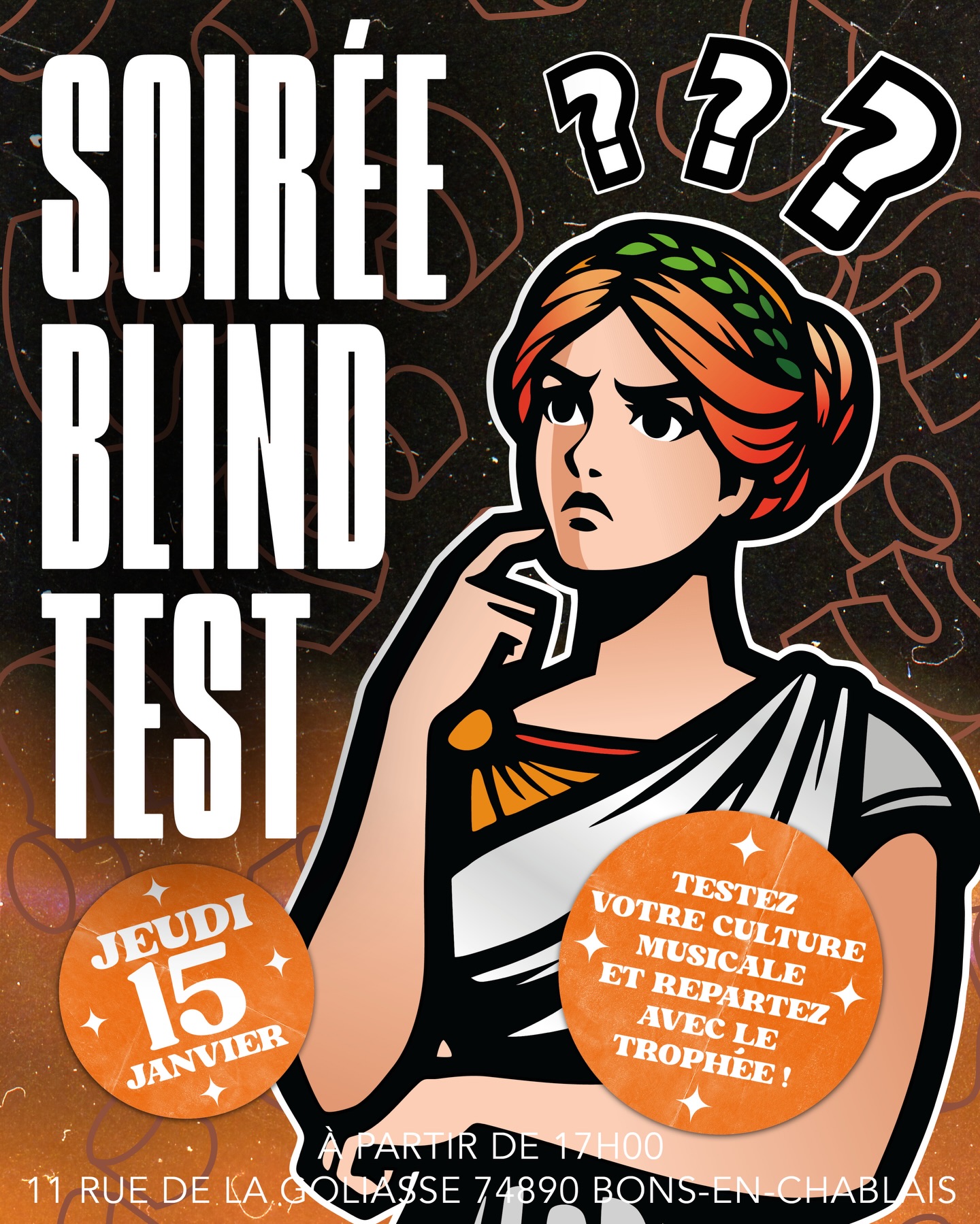 🚨BLIND TEST ROUND 2 🚨
Vous aviez été chaud pour la première édition, il est l’heure de la revanche !
Ce jeudi 15 janvier venez tester votre culture musicale chez @classique.bar !
Qui va gagner sa tournée ?
Depart 19h30/20h ! Reserve vite une table pour ton équipe !
Organisé par @jul.and.the.gang ✨
#bar74 #sortir74 #hautesavoie