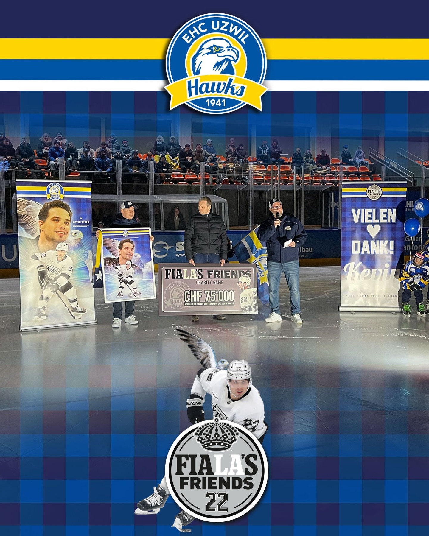 Im vergangenen August fand in Zürich das Charity Game von Kevin Fiala statt. Dabei wurden Spenden für das Kinderspital St. Gallen sowie die Nachwuchsabteilungen der @zsclions und unseres Vereins gesammelt.
Am Samstagabend durften wir durch Vater Jan Fiala eine Spende von CHF 75‘000 in Form eines symbolischen Schecks entgegennehmen. Wir sind überwältigt und möchten uns im Namen des gesamten Vereins von Herzen bei Kevin für diese so grosszügige Unterstützung bedanken!
Wir sind sehr stolz auf das, was du in deiner Karriere erreicht hast – und dass du uns dabei nicht vergessen hast, macht uns noch stolzer. Lieber Kevin, nochmals ganz herzlichen Dank für alles, was wir in den letzten Monaten gemeinsam mit dir erleben durften.
Wir bleiben unserer Strategie treu und versuchen uns weiterhin stetig zu entwickeln. Deine grossartige Unterstützung wird uns dabei mit Sicherheit helfen!
#ehcuzwil #younghawks #charity #fialasfriends #dankbar