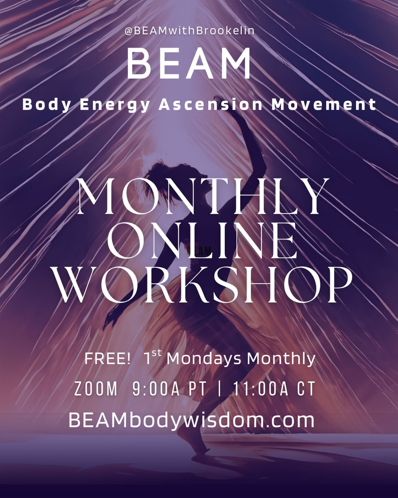 Your body keeps the score! How often do you check it?
Join me every 1st Monday of the month for a FREE online BEAM Workshop, a space to come home to your body and reconnect with what’s within you.
✨ Nervous System Awareness
Build a felt sense of safety and attunement. Learn how to listen to your body’s signals and gently guide yourself back into balance.
✨ Intuitive Movement
Move freely and organically, letting your body lead. Awaken energy, emotion, and aliveness through intuitive expression.
✨ Meditation
Ground into stillness and presence. Find clarity, spaciousness, and deeper inner awareness.
✨ Somatic Release
Unwind stored tension and emotional residue so your body can soften, reset, and flow with more ease.
✨ Energy Work
Activate your life force, clear blockages, and open to radiant well being from the inside out.
✨ Community Connection
Move, feel, and share together. Because we are not meant to do this work alone.
🙌 Come as you are. No experience needed.
Just your body, your breath, and your willingness to listen.
#somaticmovement #nervoussystemregulation #intuitivemovement #embodimentpractice #somatichealing BEAMwithBrookelin