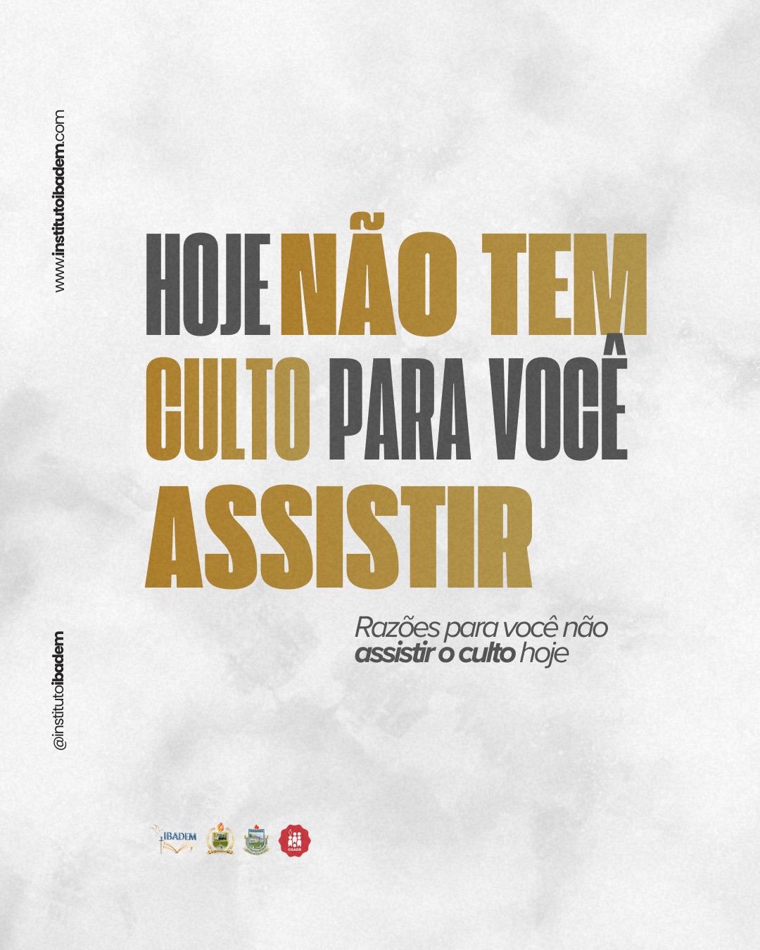 Hoje é dia de Culto, e nosso conselho é: NÃO VÁ ASSISTIR O CULTO 📢
O culto é algo que fazemos (Rm 12:1) e fazemos com ordem para a edificação do Corpo de Cristo, o qual fazemos parte (1 Co 14).
Assim, ao sair de sua casa, não vá com a expectativa de assistir, mas de entregar em um liturgia de adoração e coletividade, para que Cristo seja glorificado.
Quer aprender mais sobre isso, estude a Disciplina de Liturgia Cristã aqui no IBADEM.