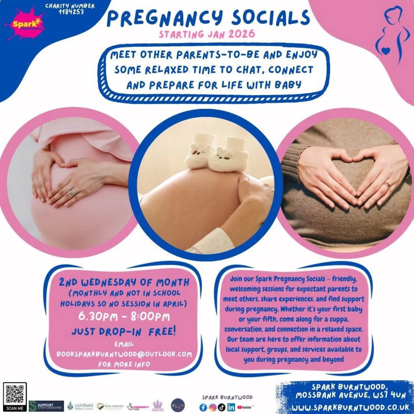 Starting this Wednesday at @spark_burntwood 🤰🏼🎉 come along to meet other parents, ask questions about pregnancy, birth, postpartum or just have a chat 🥰
