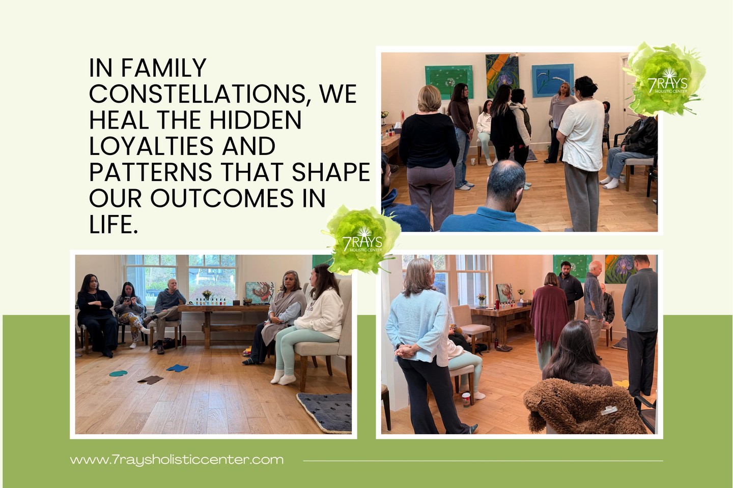 To start the year, we gathered for our first Family Constellations workshop.
What better way to usher in a new year than through a Family Constellation—shifting old patterns, opening new perspectives, and embodying the changes we wish to live?
It was a workshop of discovery:
quiet insights, unexpected movements, and moments where what was hidden gently came into view. A powerful way to begin—rooted, conscious, and aligned with what wants to emerge.
If this resonates, visit our website to follow our work and join the next Family Constellations workshop.
https://www.7raysholisticcenter.com/