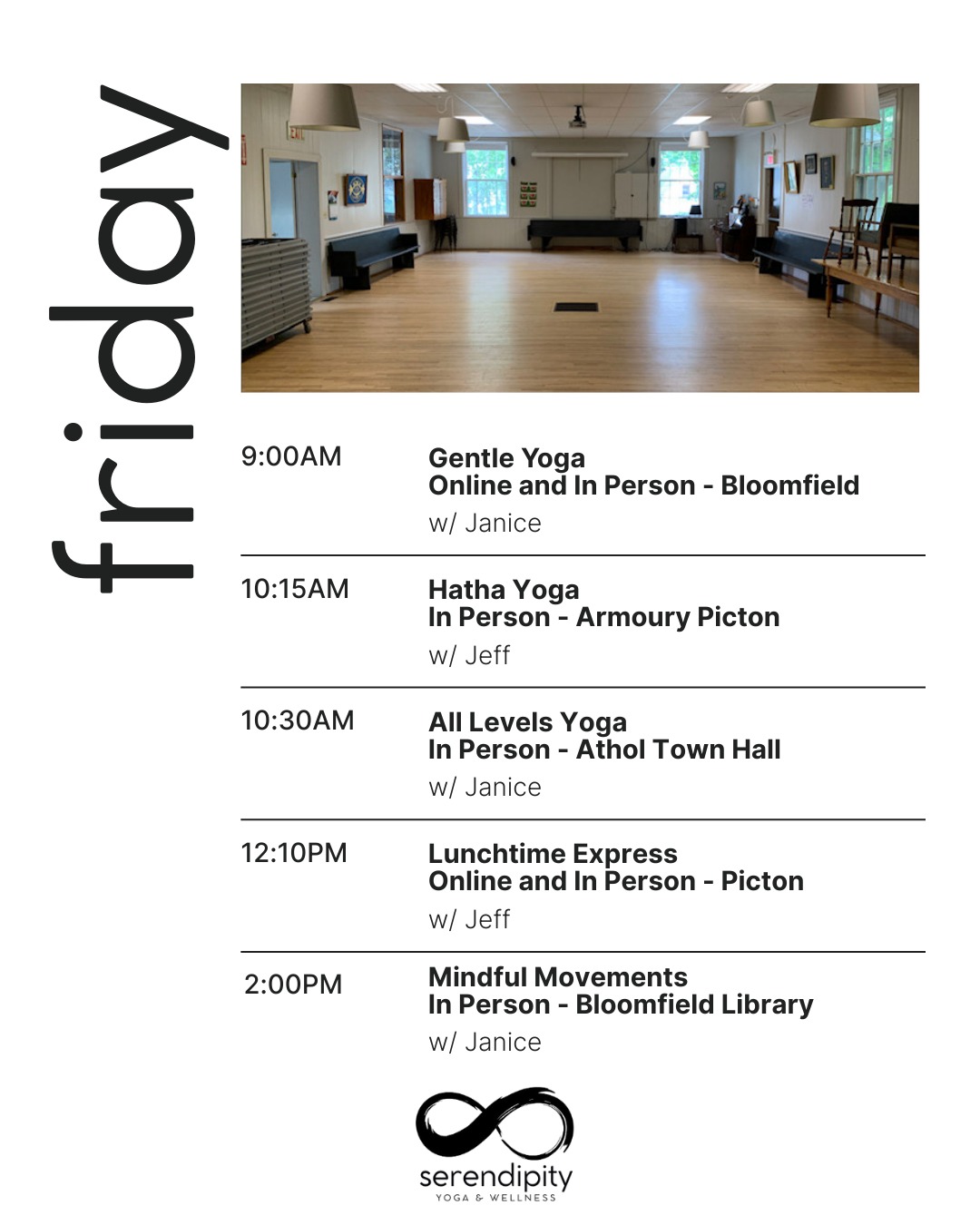 Friday at Serendipity Yoga
This Friday offers a few special ways to move and connect in community.
We’re grateful to the Athol Recreation Committee for bringing a pay-what-you-can yoga practice to Cherry Valley at the Athol Town Hall at 10:30am, an accessible, welcoming opportunity to come together and enjoy community and movement.
If you’re feeling a little house-bound, due to the snow, many of our classes are also available online, so you can continue your practice from the comfort of home.
Wherever you join from, we look forward to practicing together.
#serendipityyoga
#yogapec
#healthymovementyourway
#communityyoga