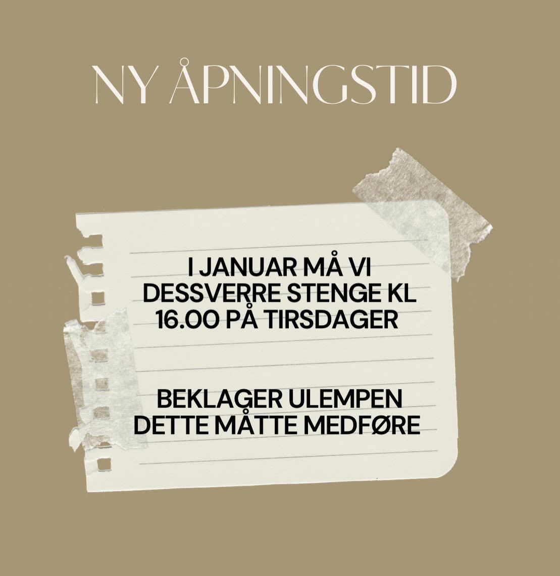 Ny åpningstid på tirsdager ❗️