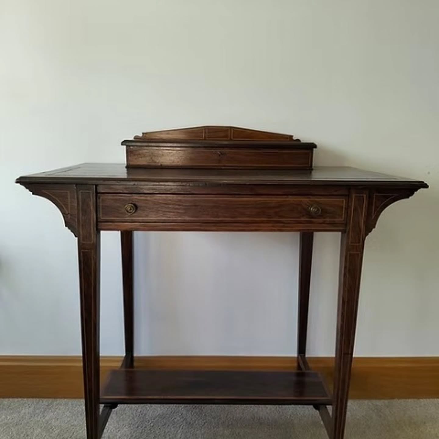 Antique Edwardian early 20th century rosewood and mahogany lined writing desk | https://share.google/c94wm1WM9iT6nlpdr