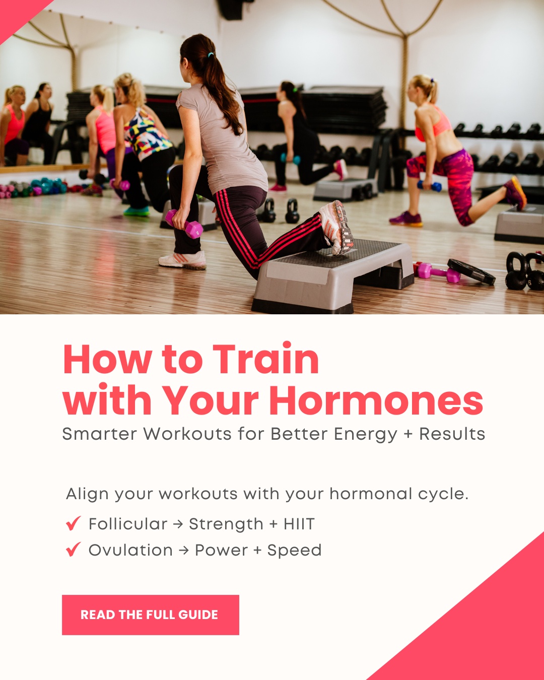 Your workouts should work with your body — not against it. 🌿✨
Hormones naturally rise and fall throughout the month, and those shifts affect your strength, energy, motivation, and recovery.
When you match your workouts to your hormonal cycle, you train smarter, avoid burnout, and see better results.
Here’s the simple breakdown:
• Follicular phase: More energy → great for strength + HIIT
• Ovulation: Peak power → go for PRs or speed work
• Luteal phase: Lower recovery → stick with moderate cardio or circuits
• Menstruation: Gentle movement + rest
Training with your hormones helps improve performance, reduce injury, and keep you consistent.
👉 Comment “CYCLE” and we’ll send the full guide straight to your inbox!
#MindBodyModeration #CycleSyncing #WomenWhoLift #MidlifeWellness #HormoneBalance #SmartTraining