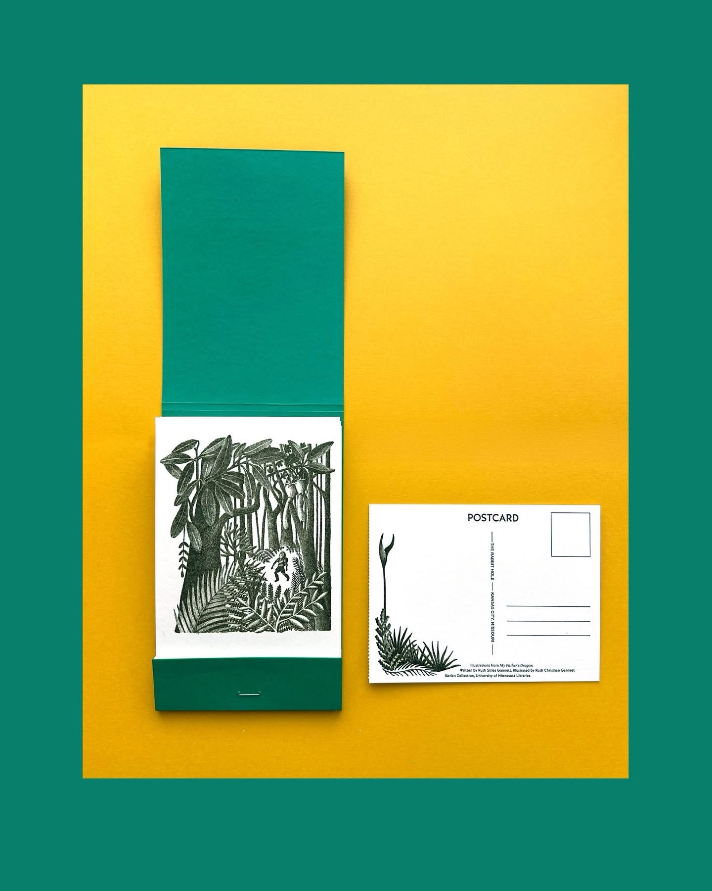 🚨 New Print Shop Product 🚨
This set of 5 postcards and a sticker sheet features letterpress reproductions of the iconic illustrations from the pages of My Father’s Dragon written by Ruth Stiles Gannett and illustrated by Ruth Chrisman Gannett. 💙
The postcards and sticker sheet are letterpress-printed in The Rabbit hOle Print Shop and are bound together in a matchbook-style booklet. The postcards are perforated for easy removal.
Available for purchase @luckyrabbitbookskc and online at rabbitholekc.org/shop
#MyFather’sDragon