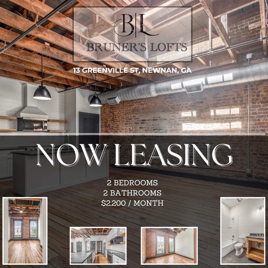 FOR LEASE
Brunerโs Lofts
$2,200 / month
Welcome to Downtown Newnanโs latest historic building that has been brought back to life! Brunerโs Lofts welcomes you to 4 beautifully crafted 2 Bedroom 2 Bath lofts, restored to its original history of floors, walls, and woodwork. These units are all bright with natural sunlight, all appliances including the washer and dryer come with each loft. These lofts are the perfect spot in downtown Newnan to call home.
AIMEE MCBRIER
๐ 404-606-7337
๐ง aimeemcbrier@gmail.com
๐ฉ๐ผโ๐ป aimeemcbrier.com
#newnanrealestate #georgiarealestate #georgiamls #gamls #aimeemcbrier #aimeemcbrierrealty #pathfinderrealty #stapletonmedia #ncbor #cowetacountyga #cowetarealestate #downtownnewnanga @pathfinderrealtyga