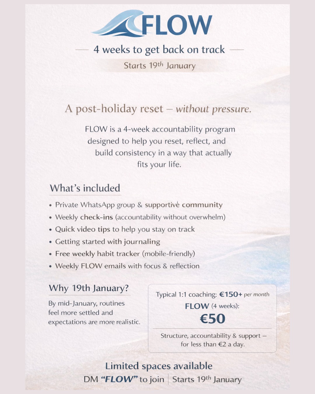 Consistency doesn’t come from motivation - it comes from structure.
Want to stop starting over?
Flow Accountability Group starts Jan 19.
Comment FLOW and I’ll send you the details.
#motivation #womensupportingwomen #fitnessmotivation #consistencymatters #goalsetting #busymomlife