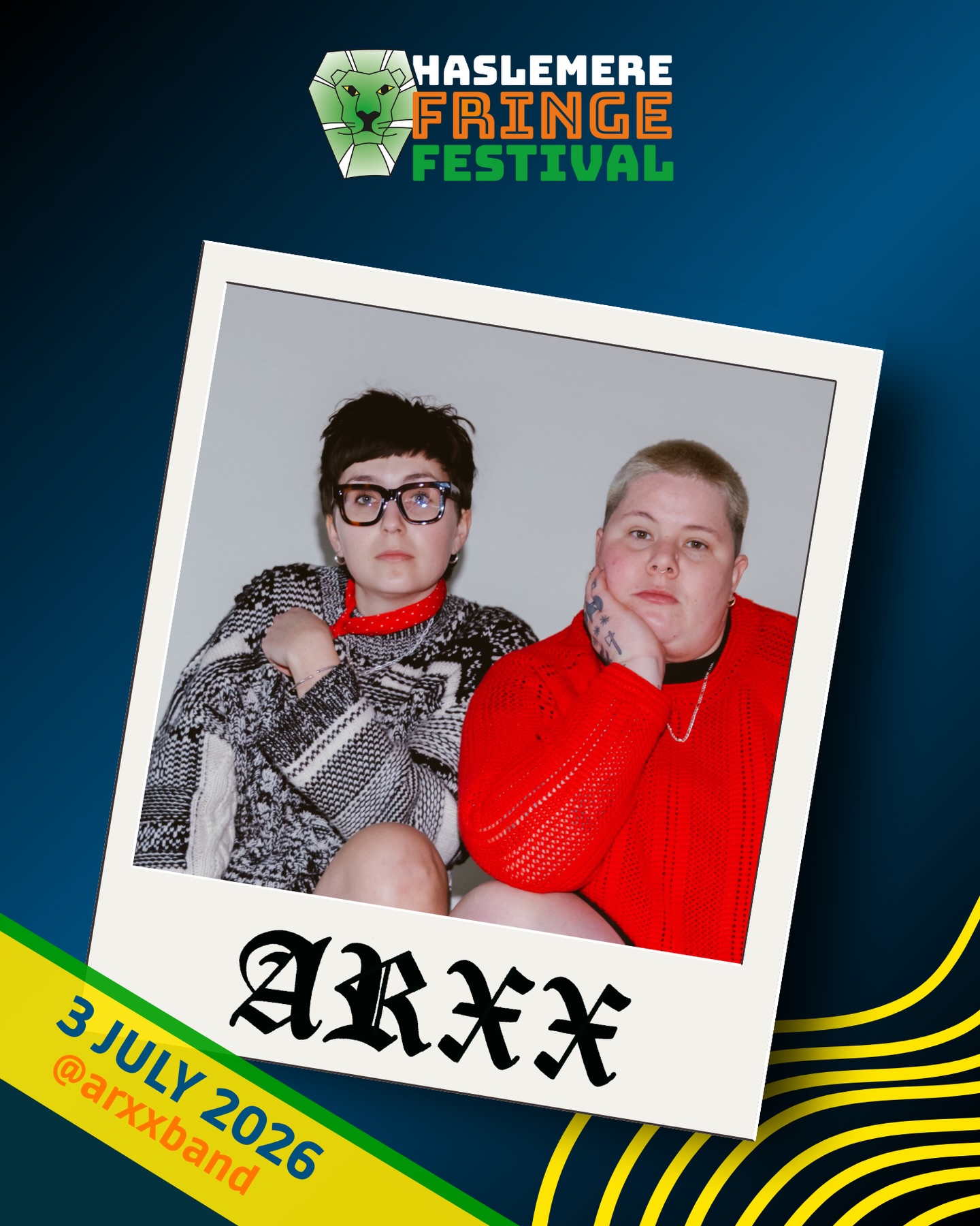 🎉 Exciting News! 🎶
We’re thrilled to welcome back ARXX to the Haslemere Fringe Festival Main Stage on Friday, July 3, 2026!
Hailing from Brighton, this dynamic duo—comprised of vocalist Hanni Pidduck and drummer Clara Townsend—have a heartfelt mission to spread queer joy, sharing the representation they sought in their younger years.
Not only have they been champions of authenticity, but they have also made waves with their recent work, contributing to three songs to the soundtrack of the BBC hit drama “Riot Women.” Their journey has been marked by significant growth, and their second album,
‘Good Boy,’ is a vibrant reflection of their experiences.
Don’t miss the chance to experience their uplifting sound live! 🎤✨
#ARXX #HaslemereFringeFestival #RiotWomen #GoodBoy #QueerJoy