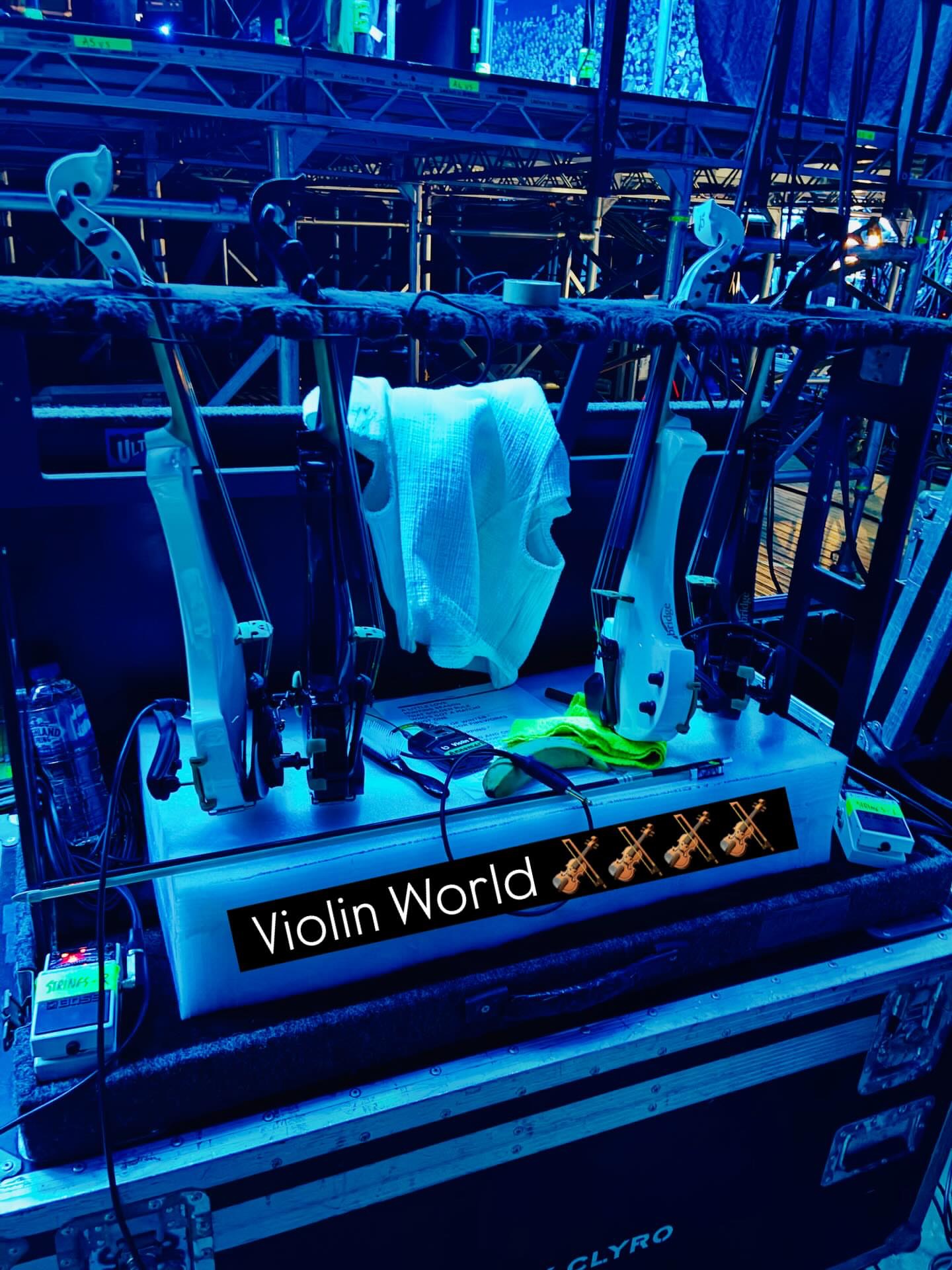 Great Rack @biffy_strings 🎻 🎻 🎻 🙌
•
“Loving our rack for quick instrument changes dreamed up by @gonefishingeffects and @davelarkin1
“All our @bridgeviolins were lucky to get given a thorough pre show fine tune by the amazing @jfwrightluthier (We also got a visit from his dreamy pooch Nala).” @biffy_strings
@biffy_clyro
.
.
.
#biffyclyro #biffystrings #bridgeviolins #tour #customelectricviolin
