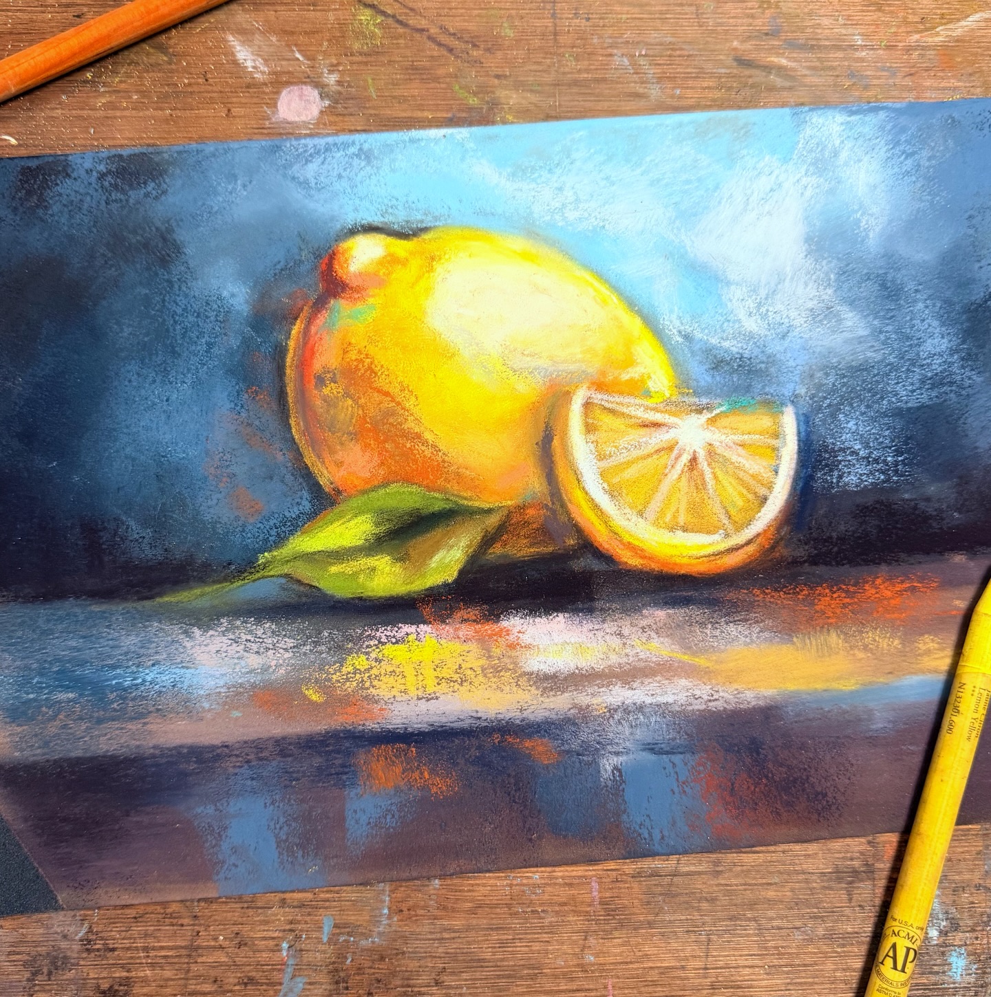 When the harder pieces start to get tangled in my thoughts, I step sideways. A simple subject. Bright color. No pressure. Just creating for the sake of creating 🍋 #makinglemonade