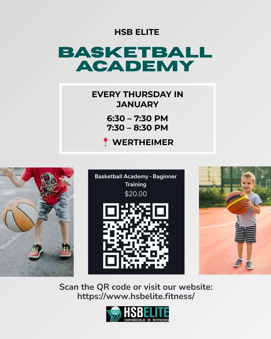 Everyone starts somewhere. This is where it begins. 🏀
HSB Elite Basketball Academy is designed for beginners and new athletes who want to learn the game the right way — fundamentals, confidence, and discipline.
📅 Every Thursday in January
⏰ 6:30–7:30 PM | 7:30–8:30 PM
💲 Only $20
📍 Wertheimer
Limited spots. Real coaching.
Scan the QR code or visit the website & get started today.
#HSBElite #BasketballAcademy #BeginnerBasketball #YouthHoops #TexasBasketball LearnTheGame