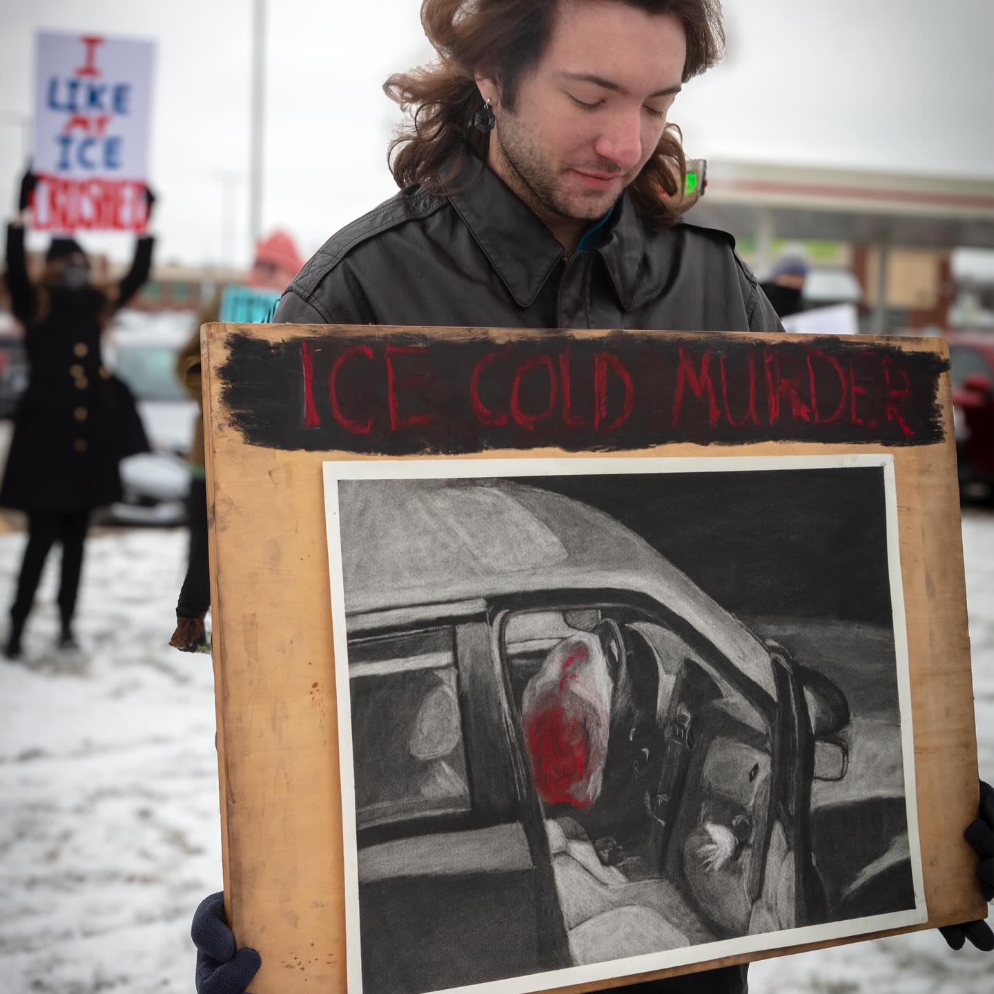 My son’s art protesting the aweful actions of ICE😢 #peacefulprotest #nokings #sayhername #freedomofspeech #nomore