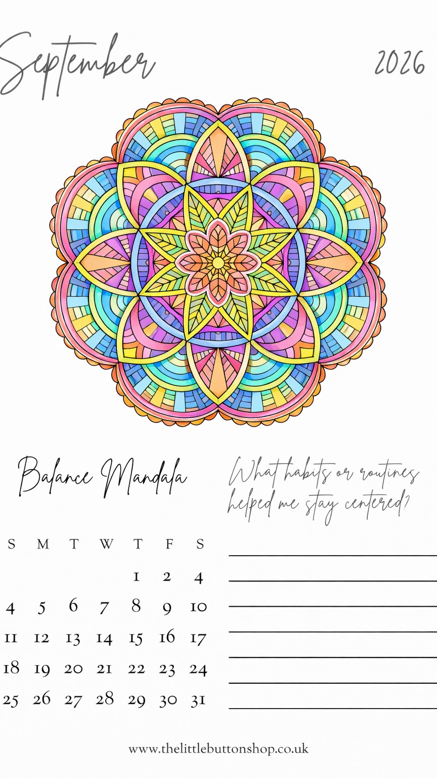 A little colour. A little calm. A moment just for you ✨
Our mindful colouring mandala calendar is designed to slow things down and bring creativity, reflection, and intention into each month.
Each page invites you to colour, pause, and reflect — combining detailed mandalas with gentle journalling prompts to support mindfulness all year long. Perfect for quiet evenings, screen-free moments, and creative self-care.
Designed to be coloured your way, at your pace 💛
Available to buy at The Little Button Shop Studio
#mindfulcolouring #colouringcalendar #mandalacalendar #creativecalm #mindfulmoments #colouringforadults #slowdown #creativewellbeing #journalingpractice #selfcarethroughcreativity #mindfulliving #colouryourcalm #colouring