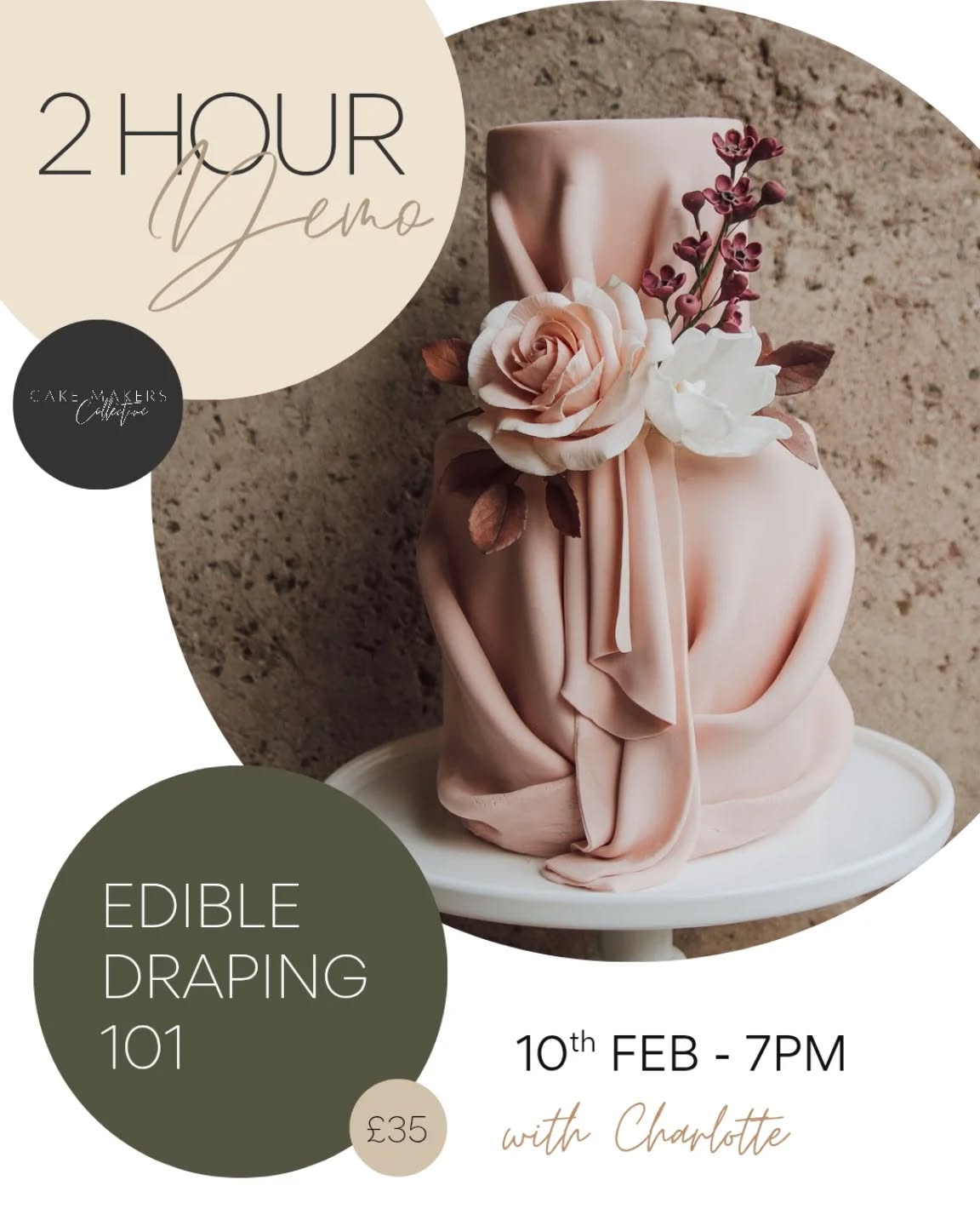 DRAPE LIKE A PRO...
Ever wondered how to create elegant fabric like effect on your cakes in order to leave your clients questioning: is it real or is it cake?
Join our edible draping 101 online demo with @perfectcakesco and not only will you learn her signature drape cake design in the image, but also multiple other ways and materials to create beautiful edible drape effects.
Comment DRAPE for full details and to book
#cakedesign #cakeclass