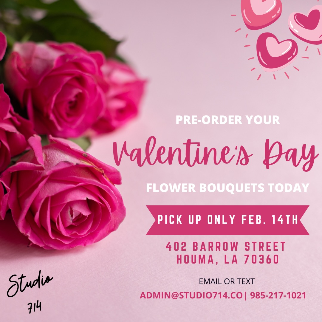 Valentineβs Day is right around the corner! π we are taking pre orders now! Pick up only on Saturday, February 14th. Email or text us your order! βΌοΈWARNINGβΌοΈHer friends will be jealous of her Studio 714 arrangement π