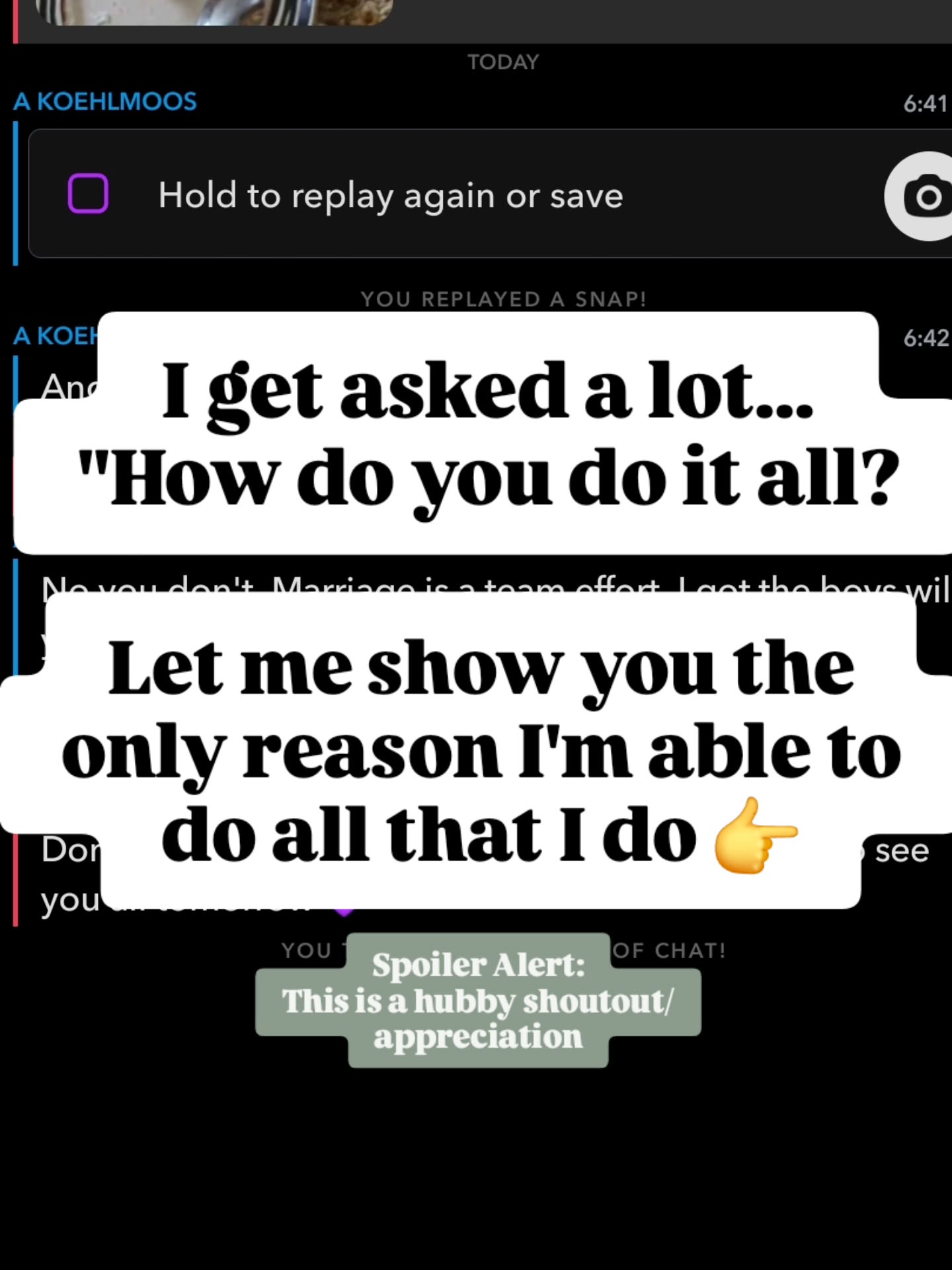 An appreciation post for someone who never gets the credit he deserves and plays a bigger role in my business than he knows.
Nothing, not a bit of what I've done, would be possible without him.
Whether he helps by:
👉 Taking the boys
👉 Putting kids to bed
👉 Making a meal
👉 Folding clothes
👉 Helping with the cleaning
👉 Doing a load of dishes
👉 Doing the morning routine 2x a week
👉Or acts as my sounding board as I talk though ideas and problems in my business
It's all possible because of his every flowing support and belief in me and what I'm doing and building.
So don't at all think that I'm keeping my family, house, and business afloat by myself because that is so far from the truth.
Be Resilient Mama!
#hubbyappreciationpost #husbandandwifeteam #teamworkmakesthedreamwork