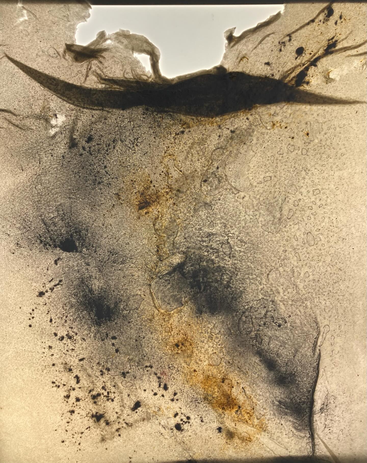 Hand made paper @paper.foundation with the elements carbon, sulphur/ultramarine pumice and glacial flour trapped inside. Looking for a way to light these, to reveal the inner layer. One solution from@dc_stained_glass was staring at me through studio window as I walked past… after dismantling her window, Debbie let me try out her ceiling tiles… #ledlighting#contemporaryart#handmadepaper#glaciers