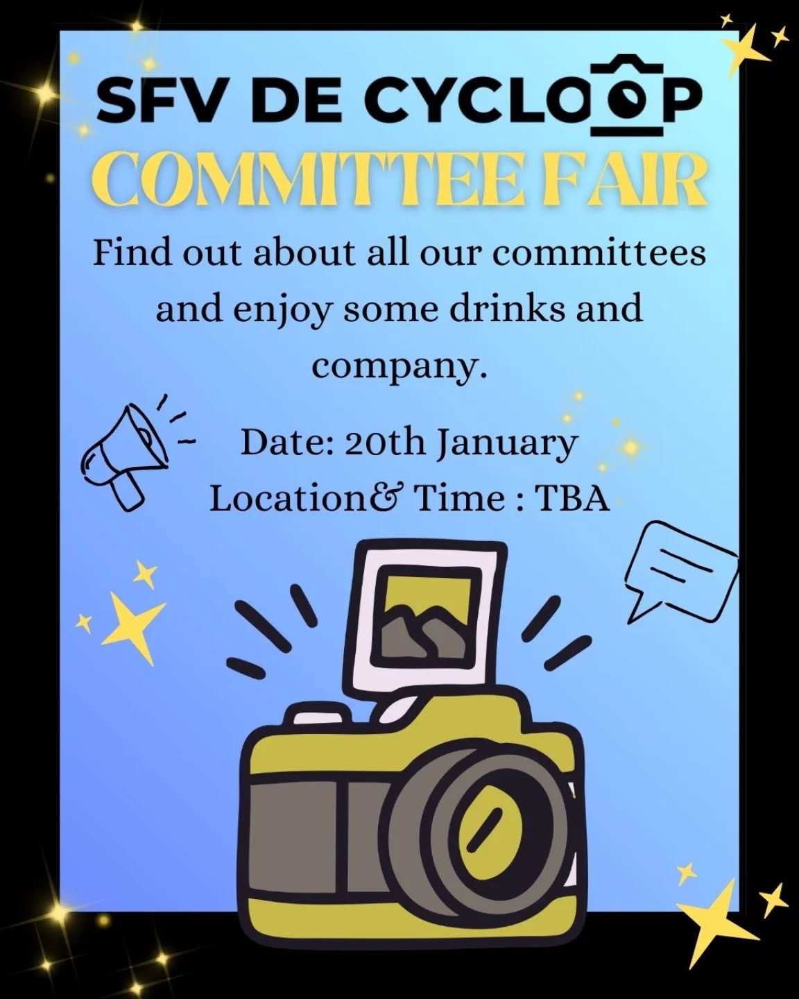 Met een nieuw semester komt ook een nieuw rooster, en misschien ook wel nieuwe activiteiten. Vind je onze vereniging leuk en overweeg je om een actievere rol te gaan spelen?
Kom dan naar onze Commissiebeurs, waar we onze verenigingscommissies voorstellen en waar je met huidige leden kunt praten en al je vragen kunt stellen over het lidmaatschap van een commissie. 💬🍷
Je bent niet verplicht om lid te worden als je naar de beurs komt. Je kunt altijd besluiten dat het misschien toch niets voor jou is, dus waarom zou je niet eens komen kijken? Er zijn gratis drankjes :)
De locatie en het tijdstip worden nog bekendgemaakt.
---
With a new semster also comes a new schedule, and perhaps some new activities. Do you like our Association and are considering taking a more active part? Then come to our Committee Fair where we will introduce our Associations Committes and where you can talk to current members and ask any questions you may have about being a commitee member. 💬🍷
Coming to the Fair does not come with any commitments, you can always decide that it is perhaps not for you, so why not give it a try? There will be free drinks.
Location and Time will still be announced.