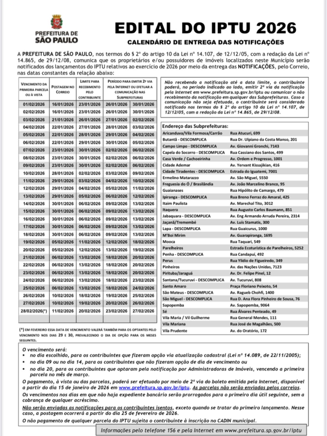 Olá, pessoal!
Passando para lembrar que as informações sobre o IPTU 2026 da cidade de São Paulo já estão disponíveis para consulta!
Se você quer se planejar, o calendário de pagamentos e os valores já podem ser conferidos no site oficial da Prefeitura. Vale lembrar que quem opta pelo pagamento à vista (cota única) garante 3% de desconto. Se preferir parcelar, o valor pode ser dividido em até 10 vezes. 💸
Fique atento: as primeiras parcelas começam a vencer agora em fevereiro! Não deixe para a última hora e evite filas ou correria.
🔗 Link para consulta: iptu.prefeitura.sp.gov.br
Dúvidas? Acesse o portal oficial e confira todos os detalhes com segurança. Vamos começar o ano com tudo em dia! 😊✨
#IPTU2026 #SaoPaulo #PrefeituraSP #OrganizacaoFinanceira #DicasSP #IPTUSP #EconomiaDomestica #Impostos2026 #ZeladoriaUrbana
