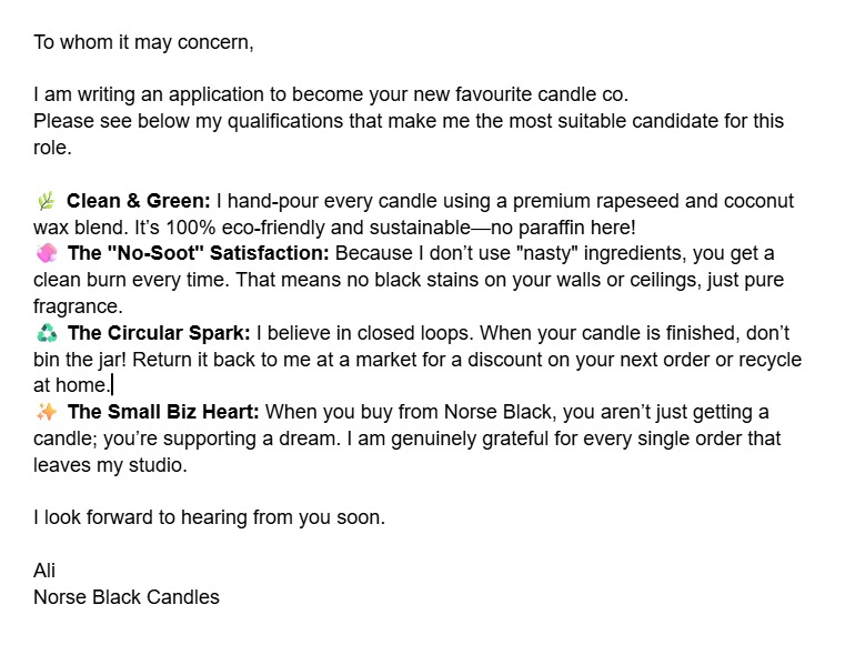 Did I get the job?
#jobapplication #coverletter #application #favemaker #newyearnewme #freshstart #kindness #supportsmall #sharethelove #clean #green #ecofriendly #recycle #return #smallbusiness #femaleowned