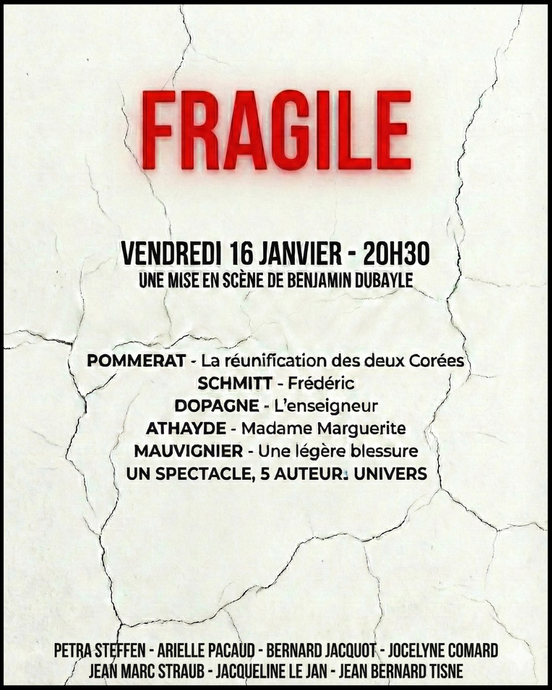 UN SPECTACLE, CINQ HISTOIRES 🎭
Pour le spectacle de vendredi, les comédiens et comédiennes vous ont préparé un programme particulièrement rythmé.
L'idée est simple : un montage de textes qui s'enchaînent pour vous faire voyager à travers des ambiances très différentes. On passe d'un univers à l'autre, porté par l'énergie des comédiens et comédiennes !
Au programme de ce voyage : 🔹 Joël Pommerat 🔹 Éric-Emmanuel Schmitt 🔹 Jean-Pierre Dopagne 🔹 Roberto Athayde 🔹 Laurent Mauvignier
Il reste encore de très beaux fauteuils disponibles pour cette séance ! C’est le moment de valider votre venue pour soutenir ce travail d'équipe.
🎟️ Pour réserver, le lien est en bio !
📍 Théâtre Molière
153 Rue Saturne, 31140 Launaguet