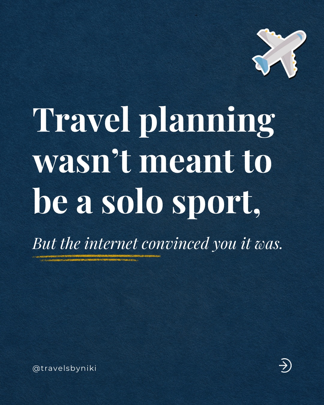 Here’s what most people don’t realize:
Travel planning can be noisy, overwhelming, and isolating.
You’re expected to:
👉research
👉compare
👉budget
👉predict outcomes
All by yourself.
With no real framework.
So when it starts feeling heavy, people assume:
“I just don’t have time for this.”
When in fact, you were never meant to do all of this alone.
Stress isn’t a sign to stop going on your dream trip.
It’s a sign that support is missing.
If this resonates, let’s be travel friends.
.
.
#travelplanning #vacationplanning #tripplanning #planningstress #travelsbyniki