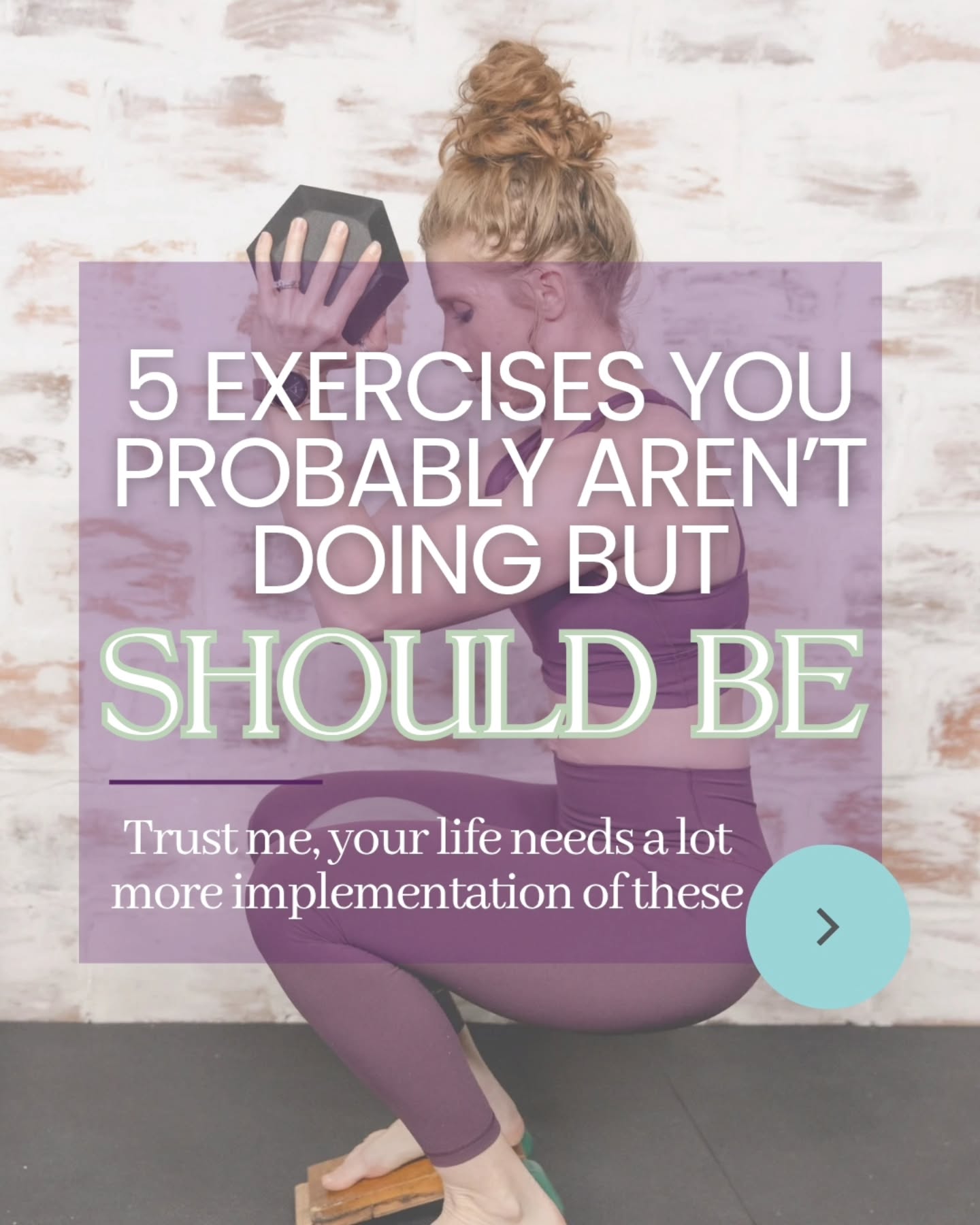 Swipe and save first ๐ Now let's get into why you need these exercises in your routine ๐
First, these exercises are amazing for literally any stage of motherhood.
And that is because their primary intent is to push the body back which is something everyone I've worked with needs to improve as either 1) pregnancy is pulling them forward or 2) they are stuck in their pulled-forward pregnancy posture postpartum
1. Heels Elevated Adduction Front Squat - the upright position allows for better pressure management which is ๐ if navigating leaking, prolapse, or low back pain. The ball helps drive internal rotation at hip and opens up pelvic floor
2. 90/90 Lateral Lat Pull-down- Sooooo good for helping to expand the side body and get length in tight lats. Love the sneaky hip mobility too. Be sure to pause in the reached-over to drive breath sideways for an even better stretch ๐
3. L-Turn RFL Squat - Watch closely as the R and L side are performed differently. On R - DB is on outside of leg and body moves up and down. On L- DB stays in R-hand and body turns to the L. โ๏ธ In both - toe, knee, and hip stay aligned. Most people need to turn the body to the L as we are all more biased to the R
4. Half-Kneeling Banded Push-Back Shoulder Press - The banded straight arm is helping to 1) push the body back and hold stack which is so important as arm goes overhead but 2) this engages your serratus (muscle under the arm) which is really important for healing rib flare and shoulder stability.
5. Quad Inverted Back Expansion - LOVE this one for teaching core bracing and getting breath to drive back and up instead of through the belly. You'll need to get a good deep core engagement and then hold that as you work to inhale into the spine and between the scapulas. Be sure to push floor away ๐
All of these and their variations are staples in all the programs I create.
Your body will feel better and symptoms will begin to subside when you get the body pulled back, find your stack, and stick that through your core engagement.
Now let me know in the comments which one you'll try first! ๐ช
Be Resilient Mama!
#prenatalfitness #postpartumexercises #exercisesformoms