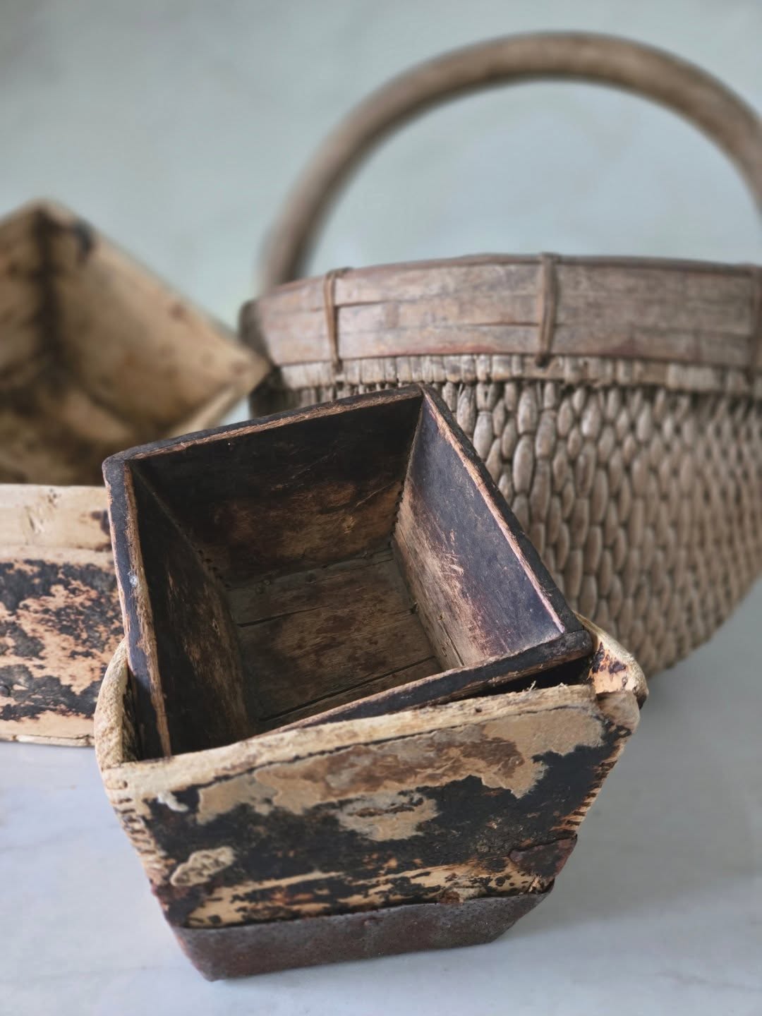 These hand-hewn rice measures were once used for weighing and carrying grain in rural northern China. Time has softened their edges and aged their finish—but what makes them especially unique are the visible metal repairs, done by hand to extend their life again and again.
Each piece is rich in texture and story, with layered patina and patchwork mends, that speak of resilience and purpose.
We’ve gathered these character-filled finds for our spring market season -- quiet, storied, and hard to come by. The schedule is live. Mark your stop, and come early for the best of what’s been unearthed.
#vintagebasket
#storiedpieces
#foundandfavored
#wabisabiobjects
#collectedhome