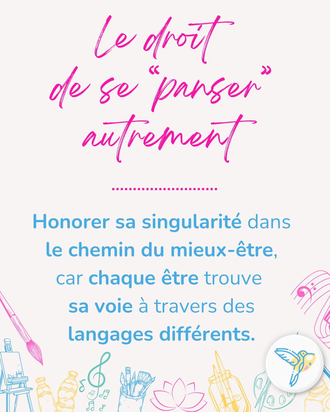 Rien de plus important que d'honorer sa singularité ✨ dans le chemin du mieux-être,
car chaque être trouve sa voie à travers des langages différents🌸 !
Musique, dessin, mouvement ou silence… 🎨✨
Il n’existe pas une seule manière de prendre soin de soi, mais celle qui résonne, au bon moment.
L’art-thérapie ouvre un espace pour explorer ces langages, accueillir ce qui se vit à l’intérieur et avancer à son rythme, avec respect et douceur 🌿🎨
#ArtTherapie #MieuxEtre #Singularite #CheminDeSoin #ExpressionCreatrice #CreativiteTherapeutique #LangageDuCorps #EcouteDeSoi #BienEtreParLArt #JessicaArcherArtTherapie #Paris10e