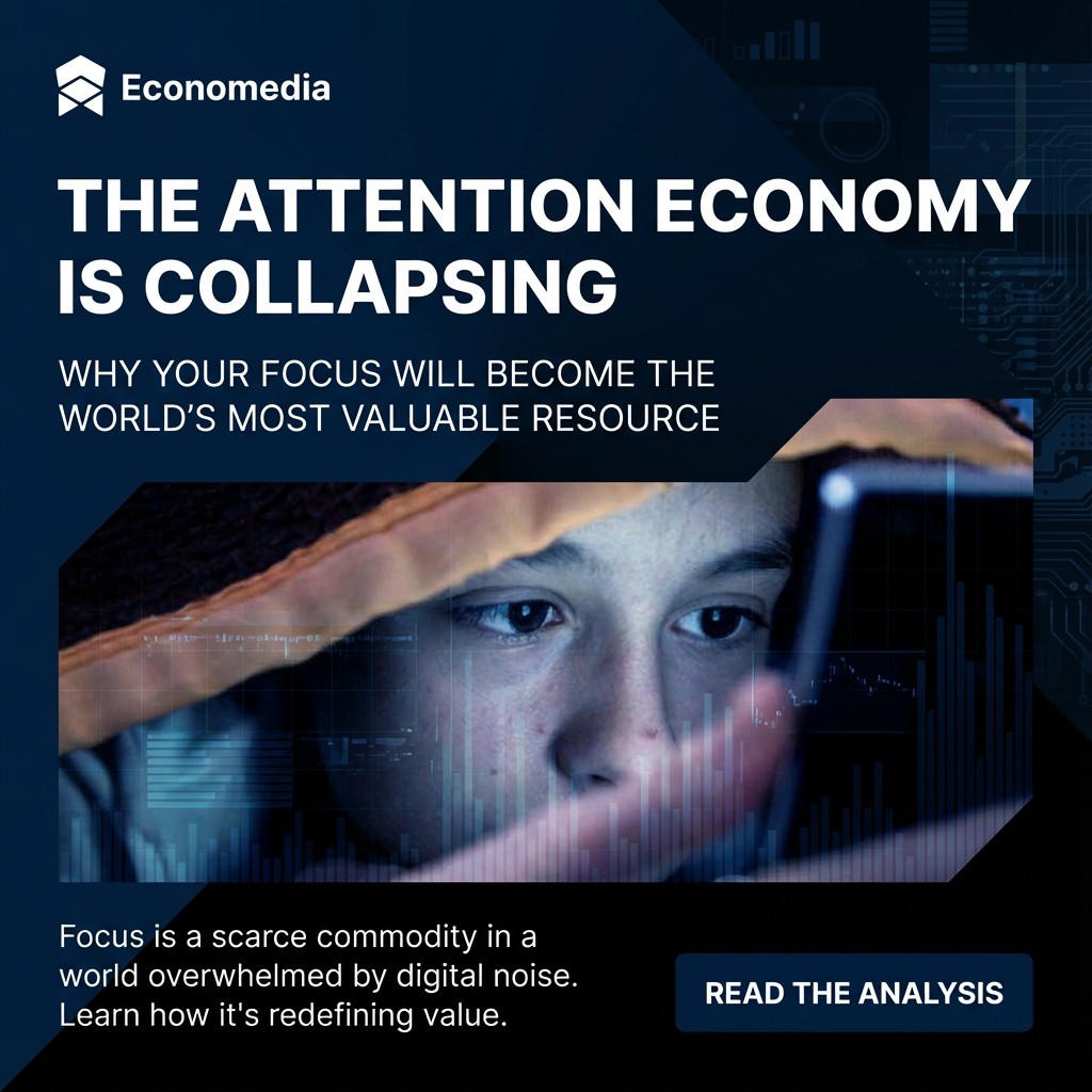 The attention economy is undergoing a fundamental shift. We analyze why your focus is becoming the most valuable resource in a world overwhelmed by digital noise.
#AttentionEconomy #FocusIsPower #DigitalOverload #MindIsTheMarket #EconomicsOfAttention #ScrollCulture #AlgorithmAge #CognitiveCapital #FutureOfWork #DeepWorkEra #HumanAttention #DataVsMind #PlatformPower #MentalWealth #InformationAge #FocusCrisis #DigitalBurnout #EconomicsExplained #GenZMind #TechAndSociety #ModernEconomics #MindOwnership #ReclaimFocus #BrainEconomy #Economedia