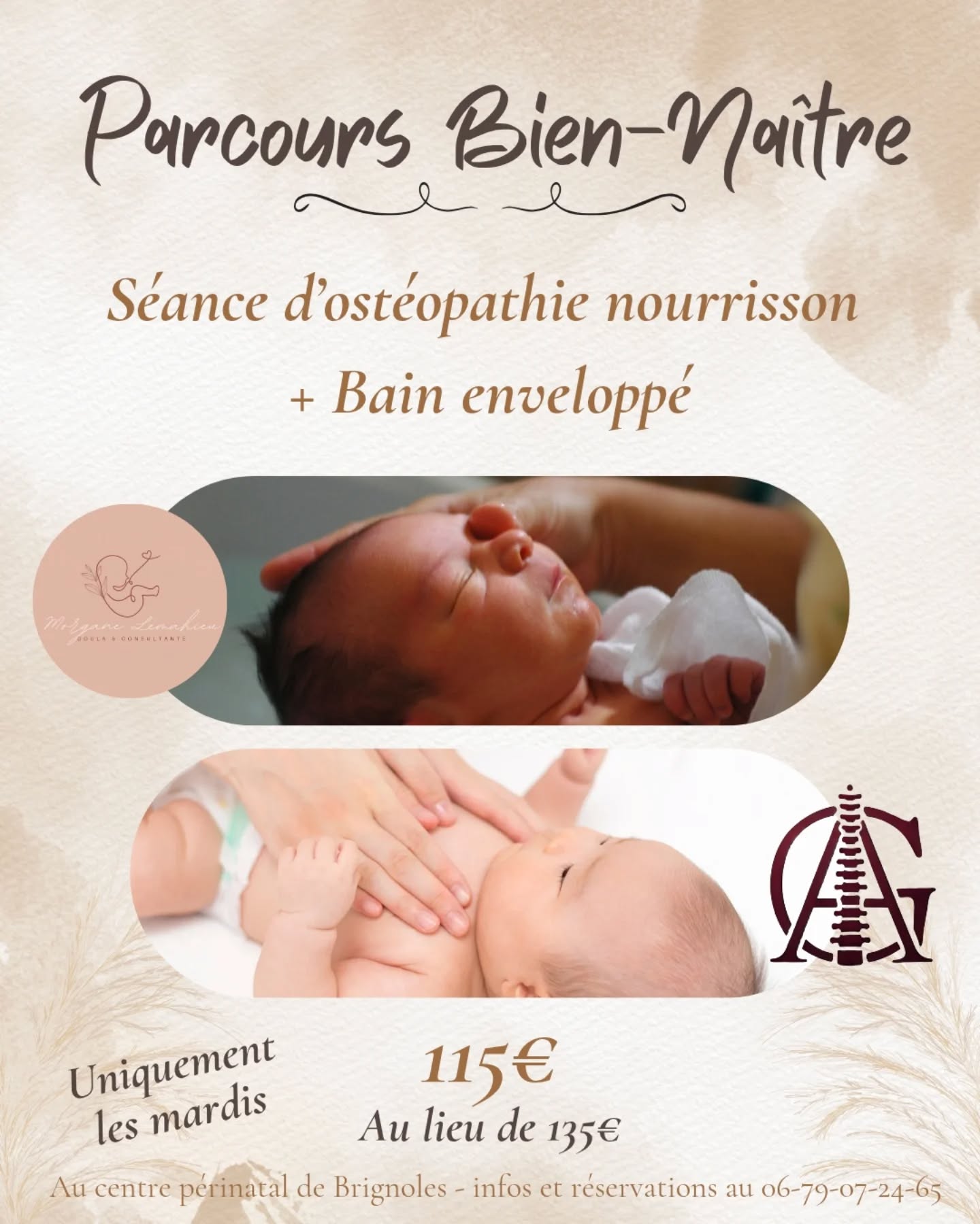 🤍 NOUVEAUTÉ AU CENTRE PÉRINATAL DE BRIGNOLES 🤍
Nous sommes heureuses de vous proposer le Parcours Bien-Naître, un temps spécialement pensé pour les nouveau-nés et leurs parents.
Chaque mardi matin, deux professionnelles vous accueillent pour un rendez-vous unique associant :
✨ une séance d’ostéopathie nourrisson avec @audreygenotosteopathe
✨ un bain enveloppé du nouveau-né avec @madoulamorgane.var
Le rendez-vous débute toujours par un temps d’échange autour de l’histoire de la naissance et des besoins de votre bébé.
Il se poursuit par la séance d’ostéopathie, puis par le bain enveloppé, vécu comme un moment de douceur, de relâchement et de lien.
📸 Des souvenirs photos et vidéos du bain sont réalisés pour garder une trace précieuse de cet instant.
🕊️ Parcours Bien-Naître
▫️ 2 créneaux chaque mardi matin
▫️ Uniquement sur réservation
▫️ Bain possible jusqu’à 6 semaines de vie
▫️ Réservation idéale pendant la grossesse pour garantir une place
▫️ Tarif : 115 € (au lieu de 135 €)
Un mardi matin pour offrir à votre bébé un premier temps de bien-être, dans un cadre sécurisant et respectueux de son rythme 🤍
📩 Infos & réservations en message privé ou au centre.