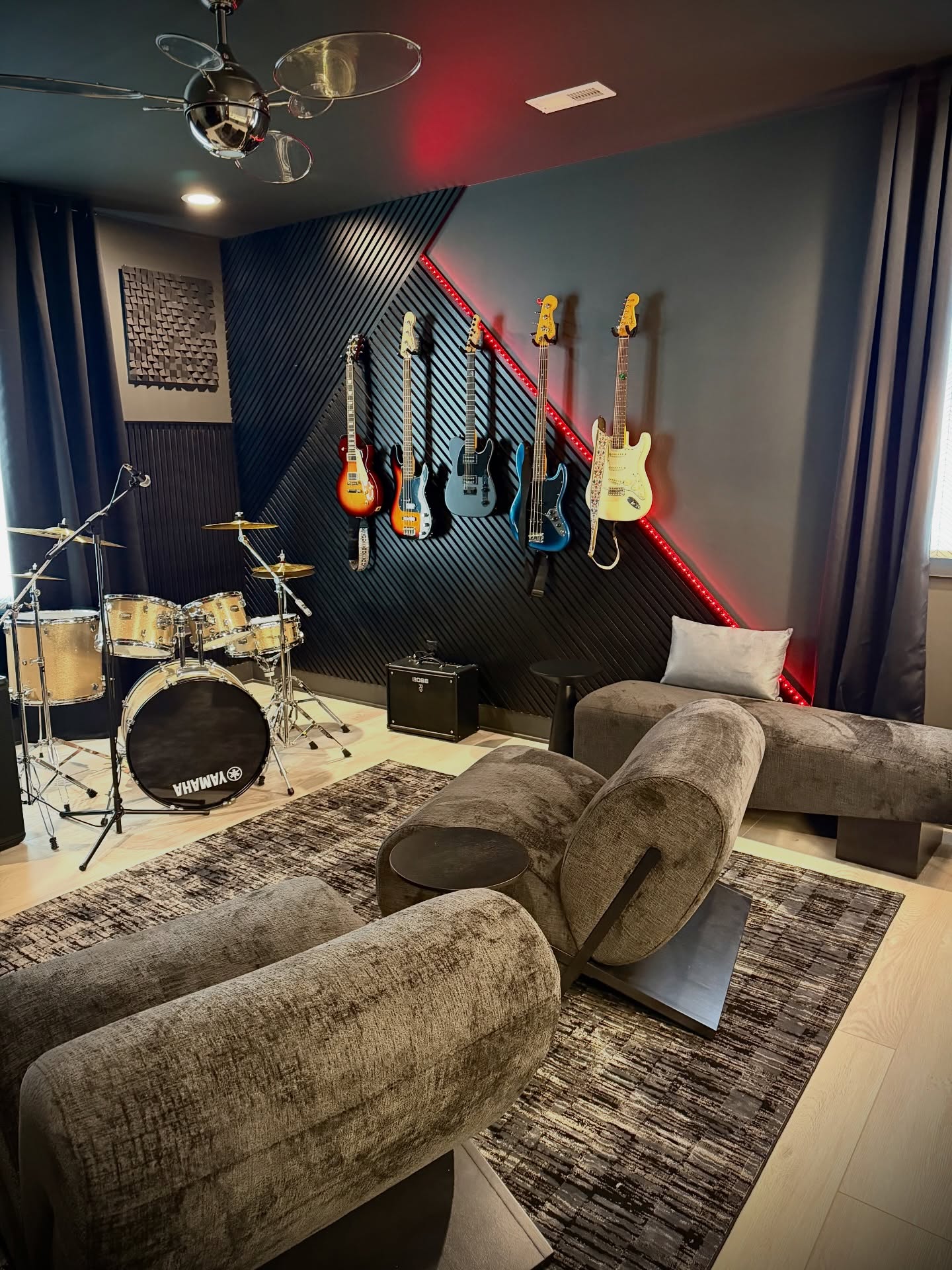 Honored to be called to NC to design this music studio for a repeat client and former Vegas resident. This space is now ready for many jam sessions ! 🎸🥁🎤🎧🎹🎶 #InteriorDesign #MusicStudio #TravelingDesigner #ilovemyjob