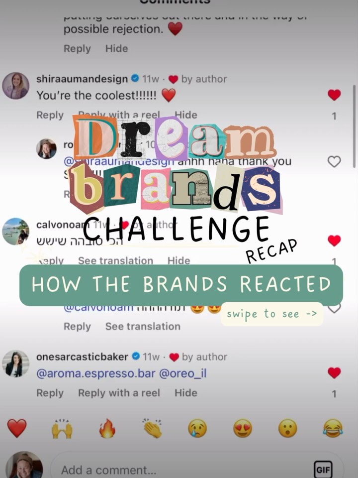 Wrapping up the last 10 weeks of this Dream Brands Challenge ✨
Swipe through to see how each brand reacted!
Did any of these reactions surprise you?? 👀
This has been a crazy experiment and I’m already working on my next idea 💡
Let me know which of these was your favorite and what brands you want to see featured next ✨