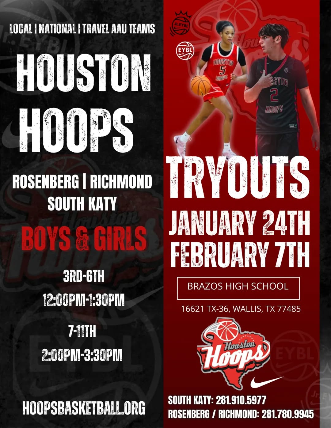 🔥 Houston Hoops tryouts are here! 🏀 Boys & girls can showcase their skills at Brazos High School on Jan 24 & Feb 7. Join the local & national AAU teams! 📍 Wallis, TX
#HoustonHoops #BasketballTryouts #AAU 🚀