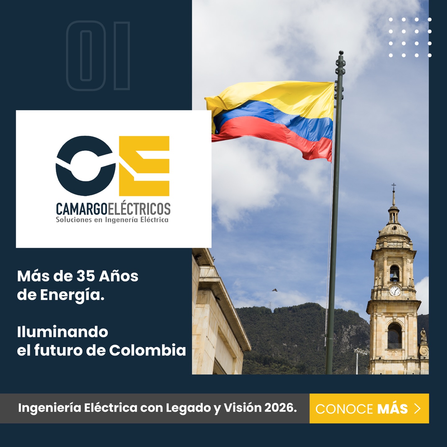 ¡El futuro de Colombia se ilumina con energía limpia! ⚡🇨🇴
En Camargo Eléctricos, no solo celebramos más de 35 años de trayectoria; celebramos la evolución de la ingeniería eléctrica en nuestro país. Lo que comenzó como un sueño de conectar a Colombia, hoy se transforma en una visión clara para este 2026: liderar la transición hacia un horizonte más verde.
¿Por qué confiar en nuestro legado? 🏗️
Experiencia Comprobada: Más de tres décadas impulsando el desarrollo con soluciones eléctricas robustas y confiables.
Talento Humano: Un equipo de ingenieros apasionados que combinan la técnica con la creatividad para superar cada expectativa.
Visión Sostenible: Estamos construyendo un mañana responsable a través de la transición energética y el uso de tecnologías de punta para minimizar la huella de carbono.
Nuestro compromiso social es claro: construir una infraestructura eléctrica que sea motor de progreso y respeto por el medio ambiente. El 2026 ya está aquí, y es el momento de conectar tu empresa con la energía renovable.
¡Tu futuro energético comienza hoy! 💡
👇 Hablemos de tu próximo proyecto: 🌐 Conoce más en nuestro sitio web. 📩 Contáctanos para asesoría especializada.
#CamargoElectricos #IngenieriaElectrica #EnergiasRenovables #colombiasostenible #energialimpia