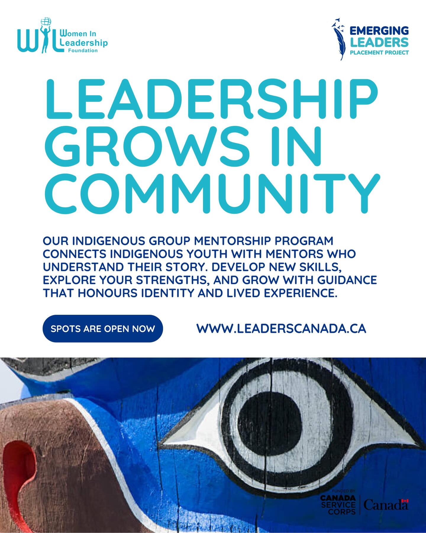 Leadership grows in community. 🌿
Our Indigenous Group Mentorship Program connects Indigenous youth with mentors who understand their story, identity, and lived experience.
Participants build skills, explore their strengths, and grow with guidance rooted in respect, culture, and connection. ✨
Spots are open now for Indigenous youth ready to step into leadership with support.
📧 leaders.wil@gmail.com
🔗 leaderscanada.ca
Proudly funded by Canada Service Corps
#CanadaServiceCorps #LeadersToday #YouthInCanada #IndigenousYouth #IndigenousLeadership
