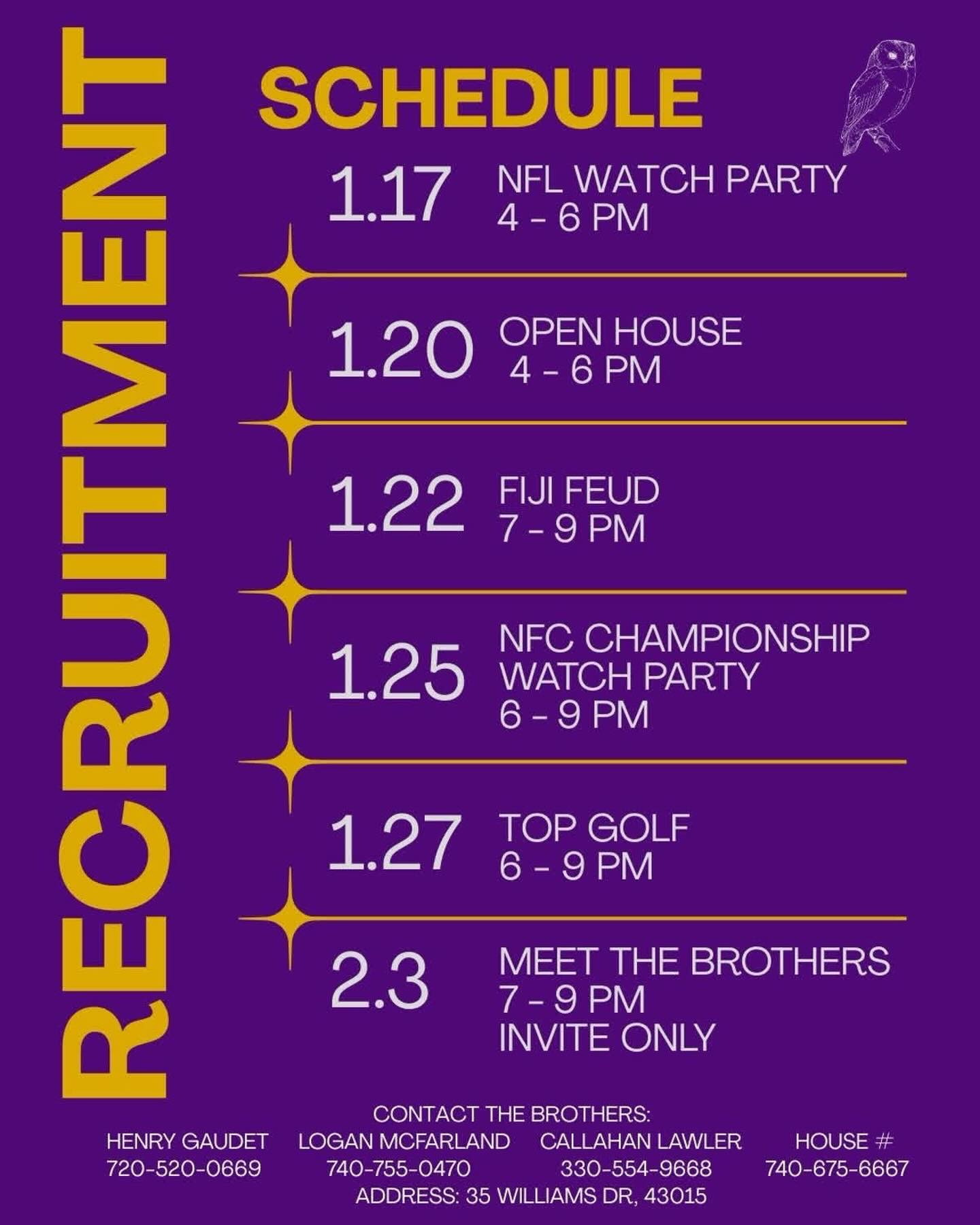 As spring semester starts, get ready for some recruitment events! First one is NFL watch party January 17, from 4-6 PM🏈!
For more information DM us, or contact 7406756667