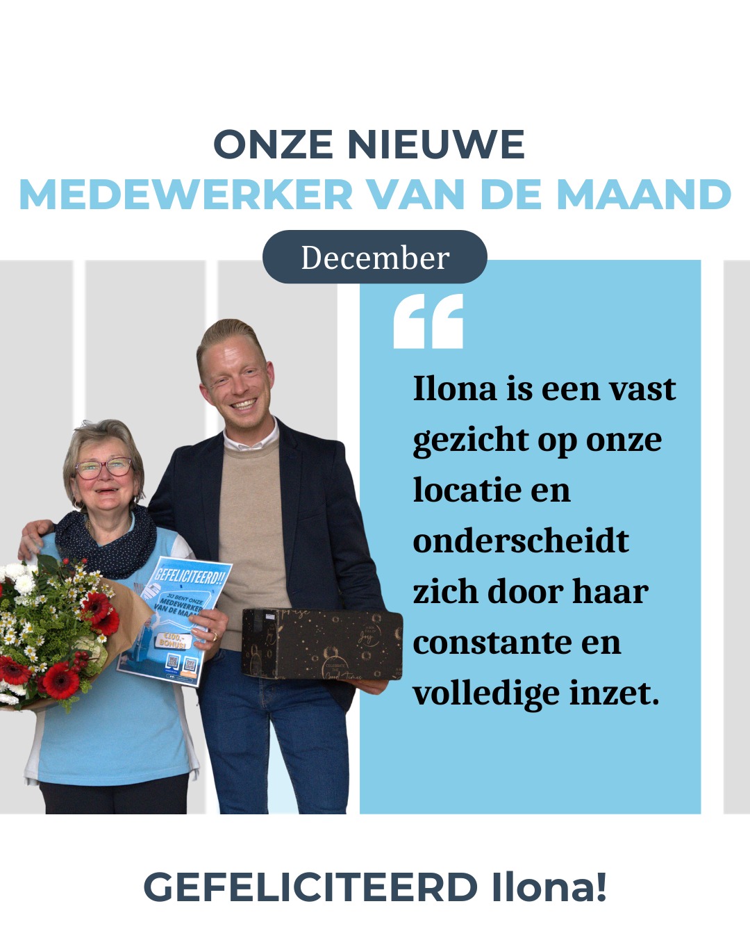 Ilona gefeliciteerd met de titel medewerker van de maand december!