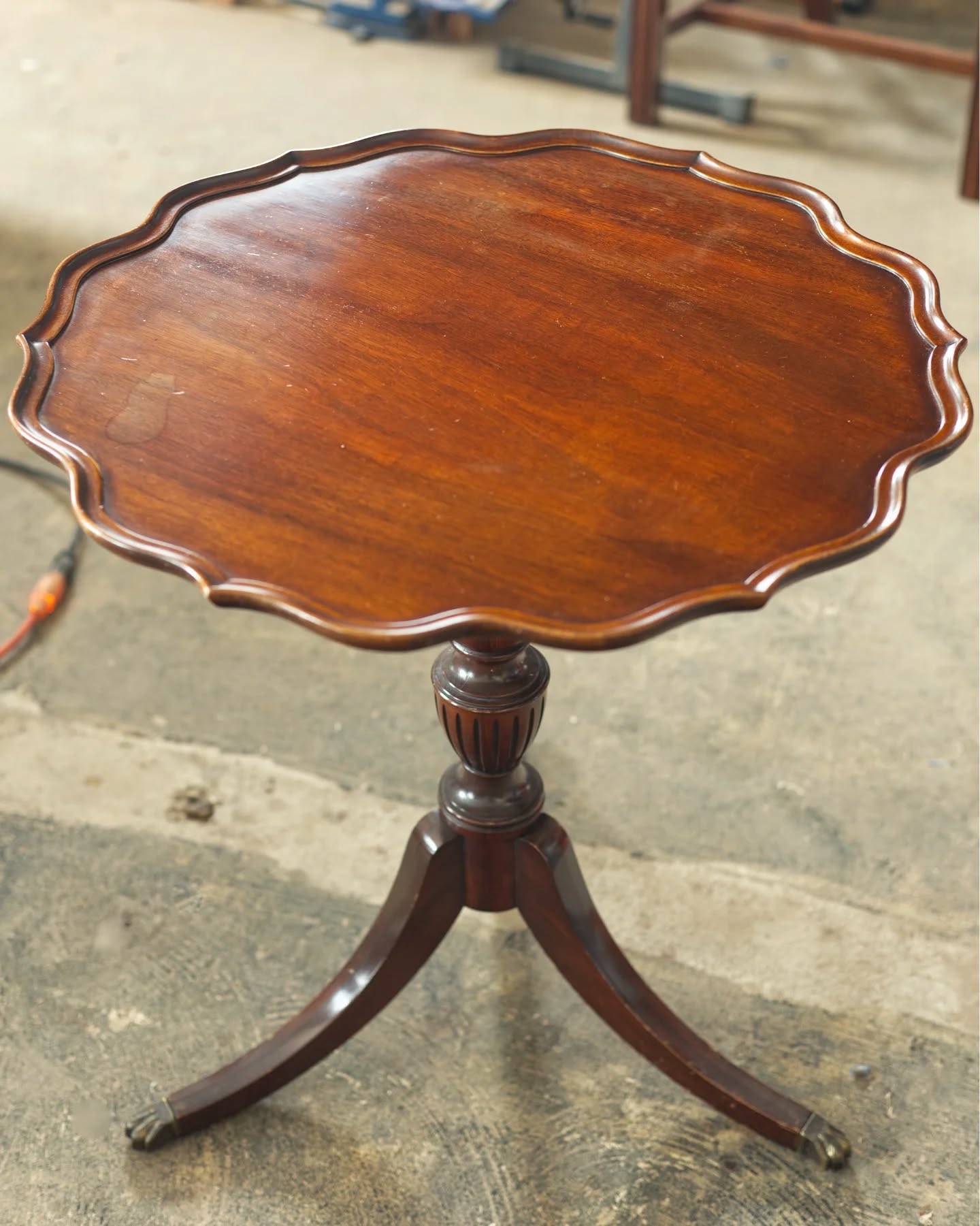 If you've seen my stories lately, you've seen discussion of not using certain Internet-based recommended 'fixes' to reduce the appearance of white marks on your furniture. Particularly mayonnaise and other oil-based products (mineral oil and/or linseed oil).
Not only do these often not work (your results may vary!), but a side effect of using them is that you've now lowered the chances of success for what might have been an easy fix for a competent restorer. Or me, in this case.
Two such products were used to try and get this opaque white mark out as a result of over watering a plant. We're lucky to get a pretty good reduction in the appearance of the white mark. Some hazy areas are still visible, but they no longer command such attention as before.
In short, consider giving your local furniture restorer a call/email before trying your hand at this kind of problem. Chances are pretty good it will end up costing less to fix and your restorer will happier to get first crack at it. Win-win.
#furniturerestoration
#stopputtingmayoandmineraloilinyourfurnitureplease #furniturerestorer
#mahoganytripodtable #restoredinbaltimore