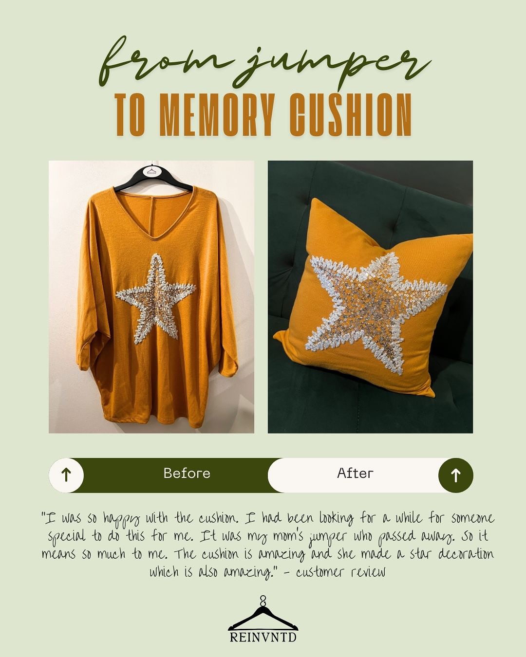 From a cherished jumper, to something held close 💛
Upcycling isn’t just about saving fabric from landfill. Sometimes, it’s about preserving stories, honouring people, and creating something meaningful.
This jumper was transformed into a memory cushion the client can keep close, every day ✨
We’re so grateful when people trust us with items that mean so much to them.
Send us a DM if you’ve got something sentimental you’d love us to upcycle for you 💌
#Reinvntd #MemoryCushion #UpcycledWithLove #SustainableFashion #TextileReuse #SentimentalSewing