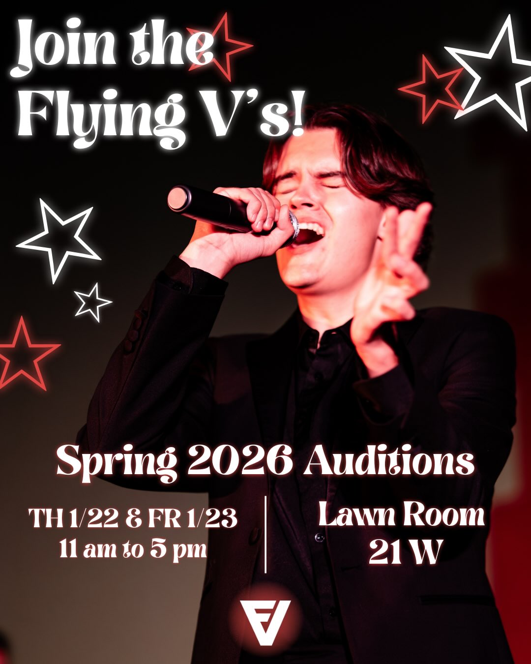 Join the Famil-V‼️🏠
Catch us in Lawn Room 21 on 1/22 Thursday or 1/23 Friday for the chance to audition for UVA’s only rockappella group🔥 Drop by any time between 11am to 5pm!
Prepare a verse and chorus of ANY song of your choice (not just rock!), and you’re all set✨
We are so excited to meet you at the auditions!🎸🤘