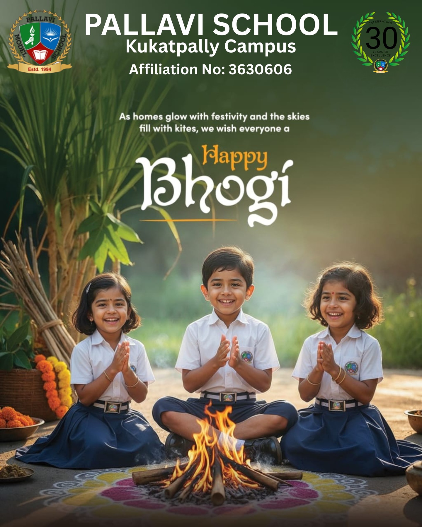 Warm wishes to all our students, parents, and families on the joyous occasion of Bhogi Festival! May this harvest festival bring happiness, prosperity, and new beginnings into your lives. On this auspicious occasion, Pallavi School is delighted to remind that Admissions are now going on for the Academic Year 2026–27. Join us in nurturing young minds with quality education, strong values, and holistic development. We warmly welcome you to be a part of the Pallavi School family.
#CBSE #Bestschool #cbseschool